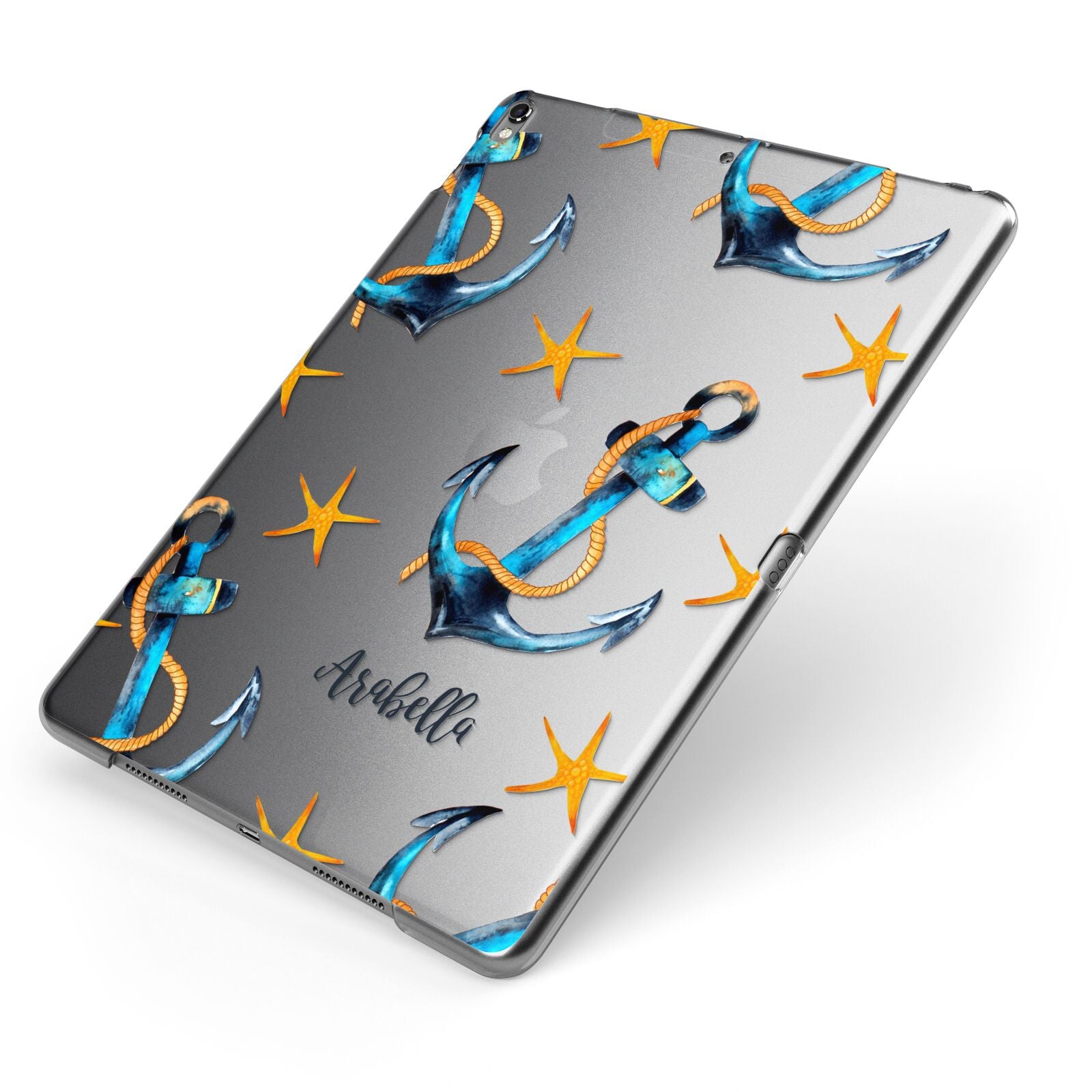 Personalised Nautical Apple iPad Case on Grey iPad Side View