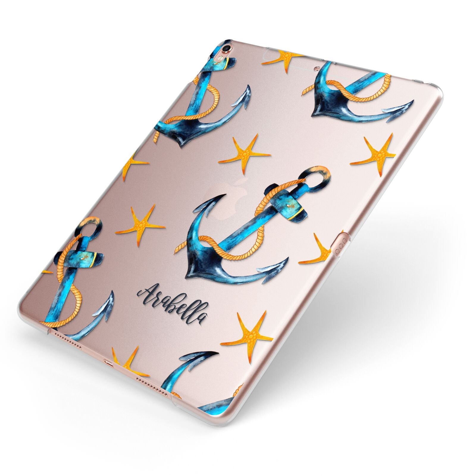 Personalised Nautical Apple iPad Case on Rose Gold iPad Side View