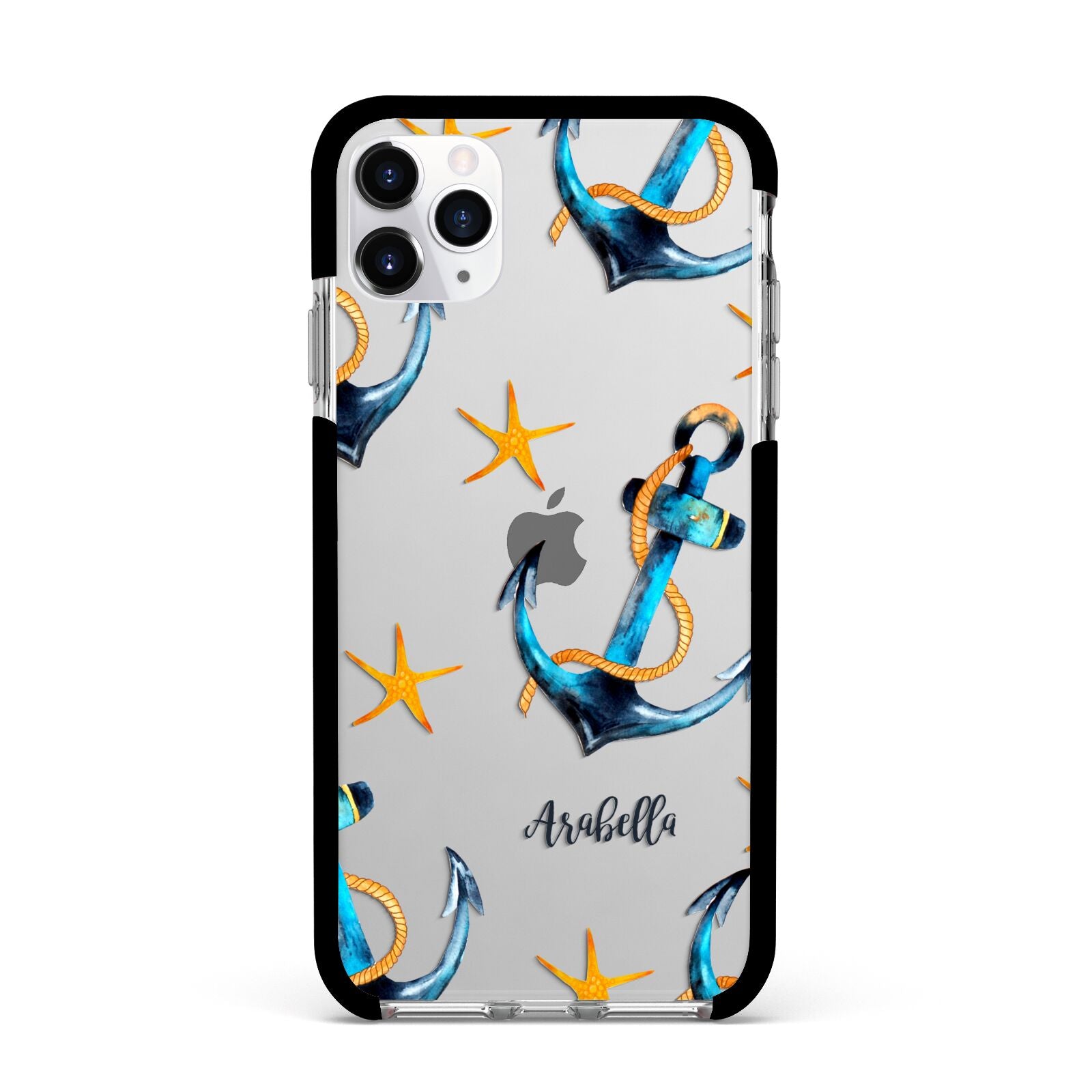 Personalised Nautical Apple iPhone 11 Pro Max in Silver with Black Impact Case