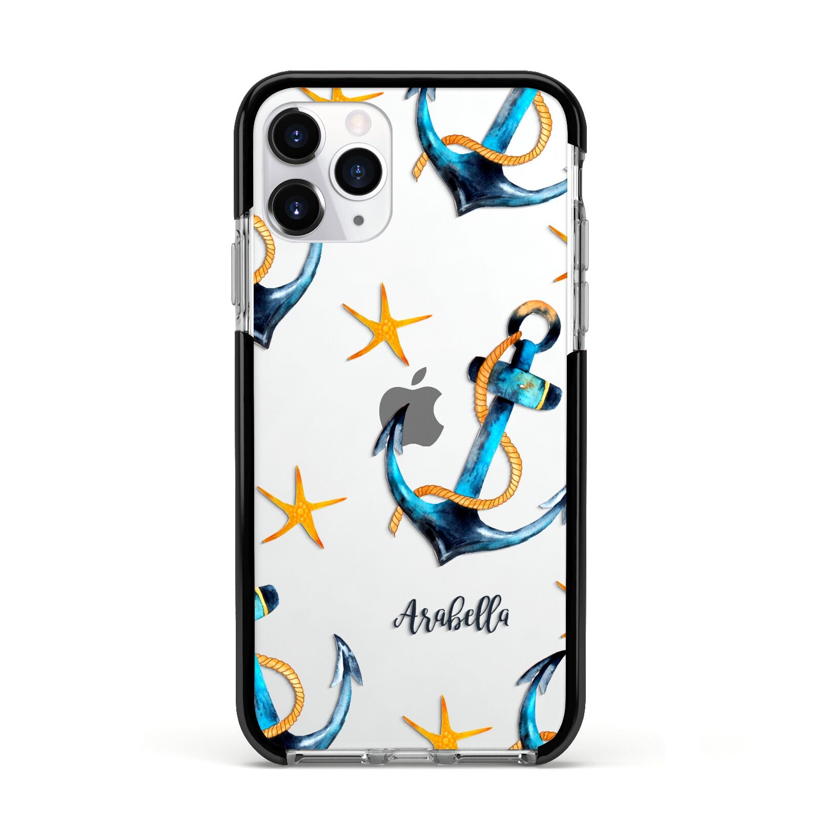 Personalised Nautical Apple iPhone 11 Pro in Silver with Black Impact Case