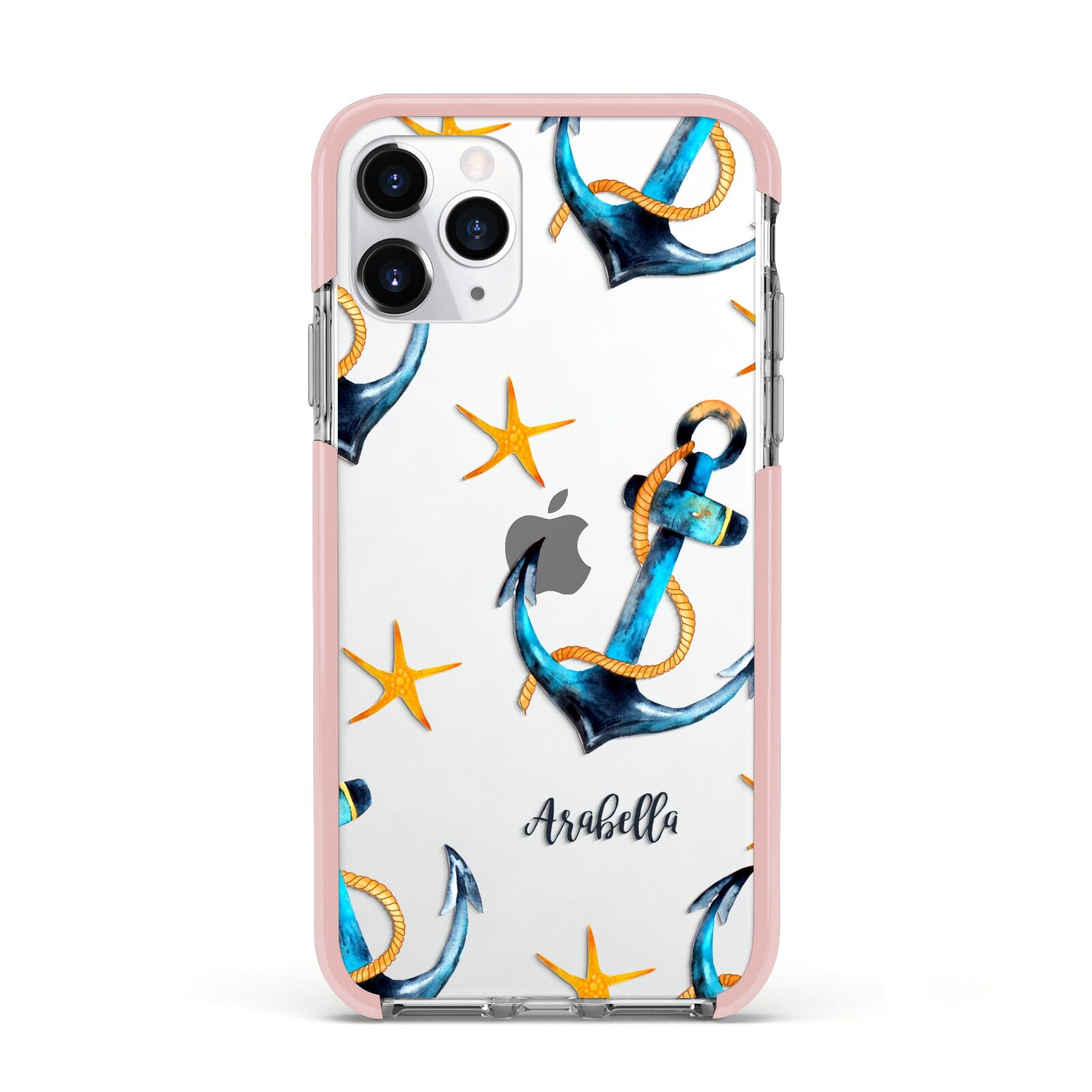 Personalised Nautical Apple iPhone 11 Pro in Silver with Pink Impact Case