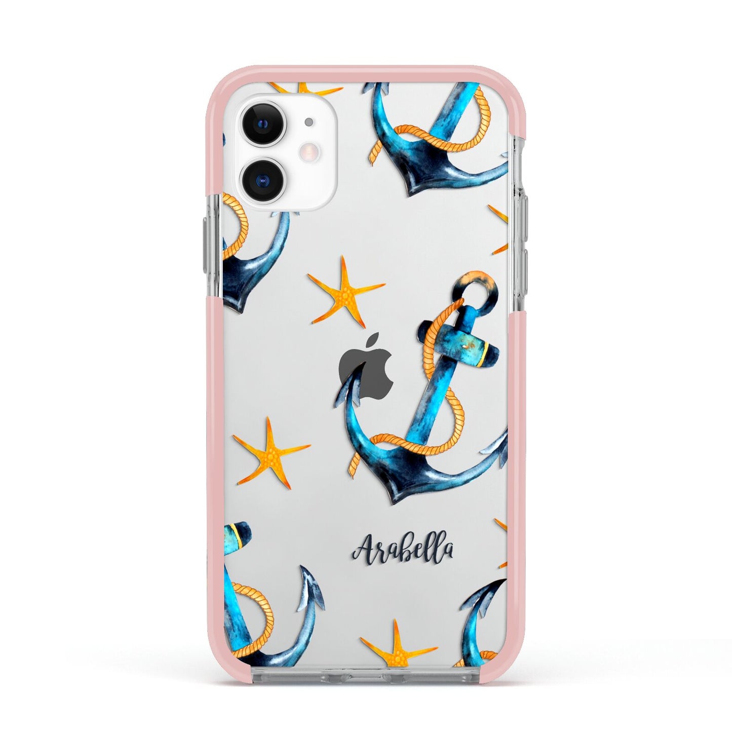 Personalised Nautical Apple iPhone 11 in White with Pink Impact Case