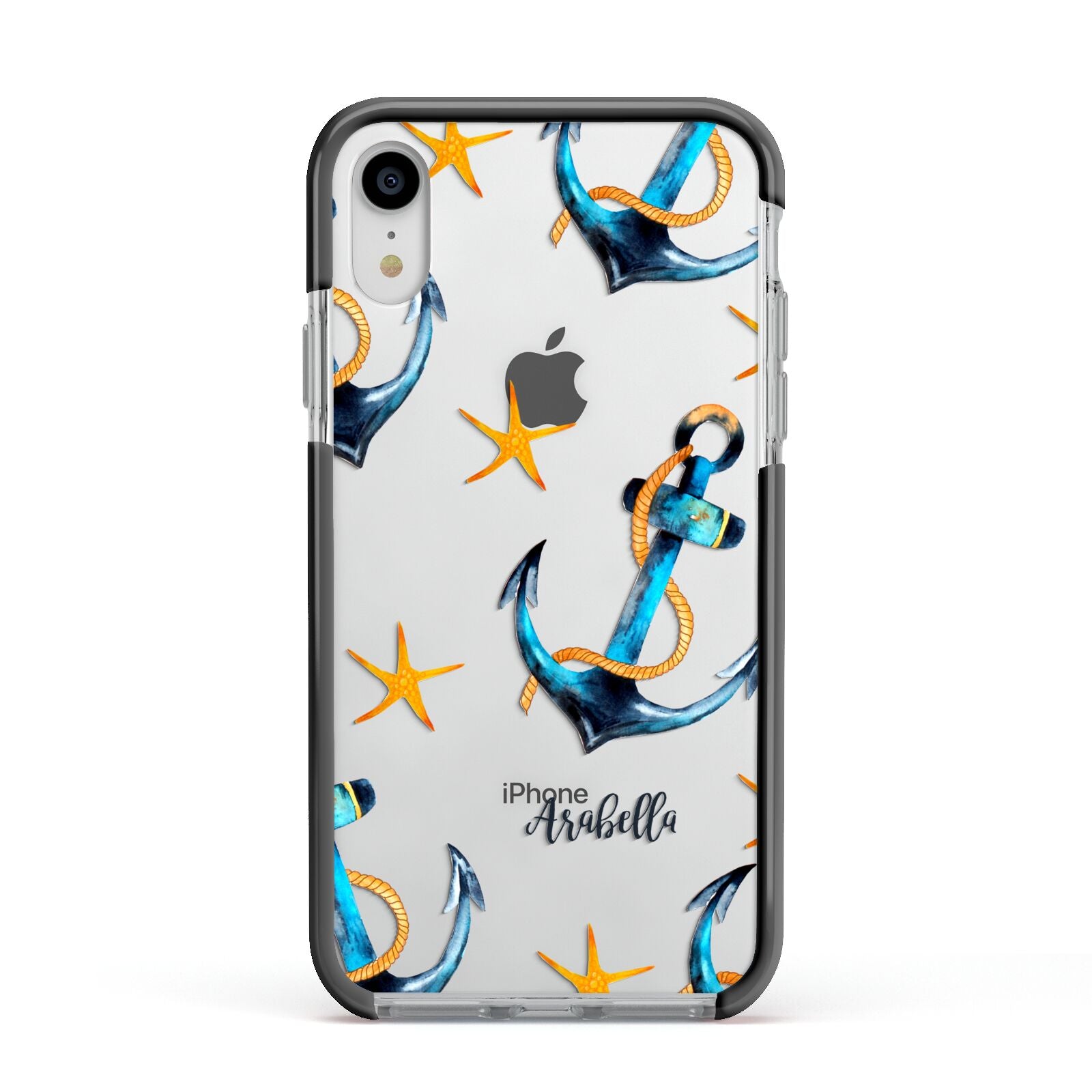 Personalised Nautical Apple iPhone XR Impact Case Black Edge on Silver Phone