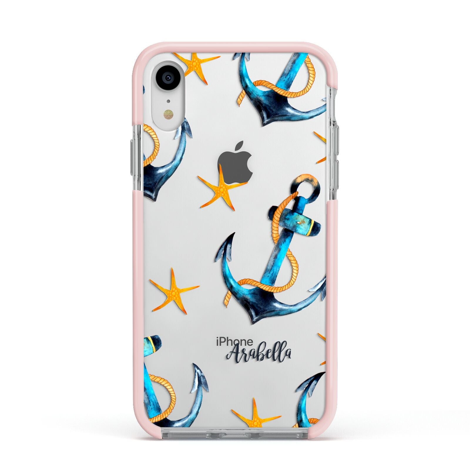 Personalised Nautical Apple iPhone XR Impact Case Pink Edge on Silver Phone