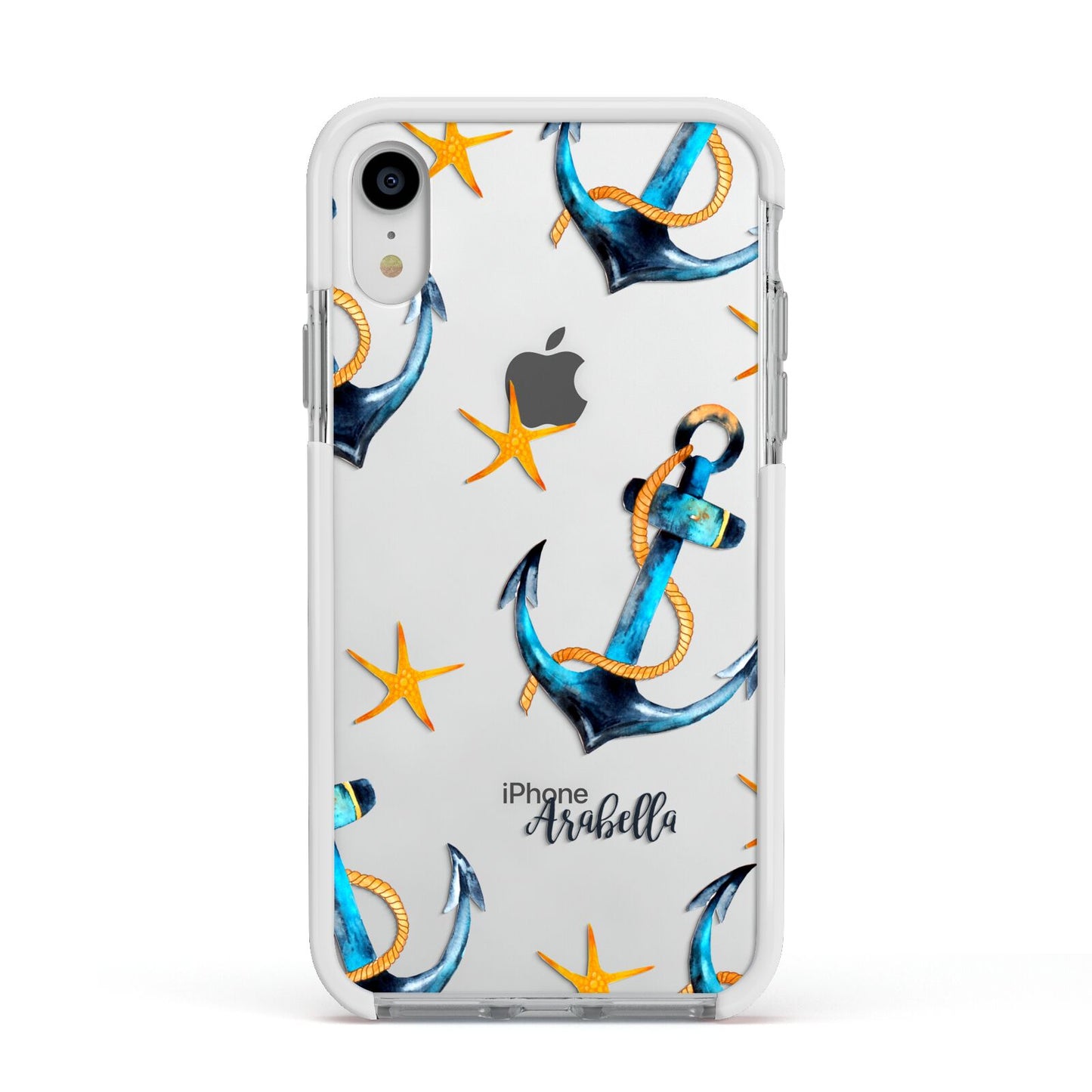 Personalised Nautical Apple iPhone XR Impact Case White Edge on Silver Phone