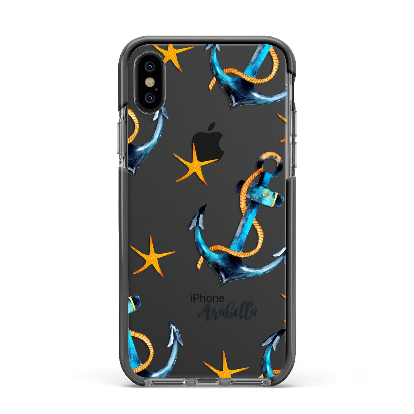 Personalised Nautical Apple iPhone Xs Impact Case Black Edge on Black Phone