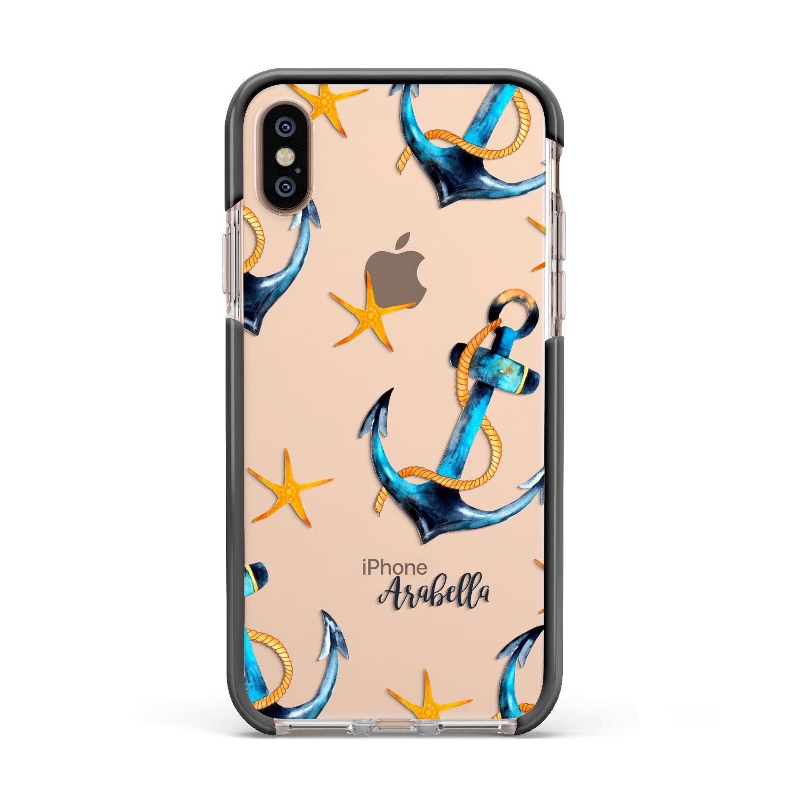 Personalised Nautical Apple iPhone Xs Impact Case Black Edge on Gold Phone