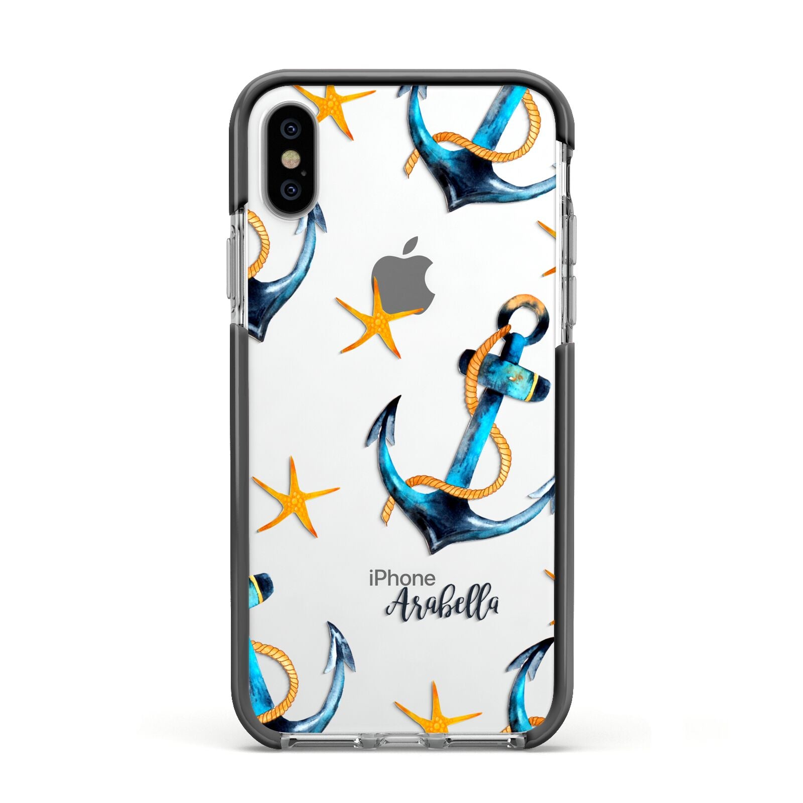 Personalised Nautical Apple iPhone Xs Impact Case Black Edge on Silver Phone