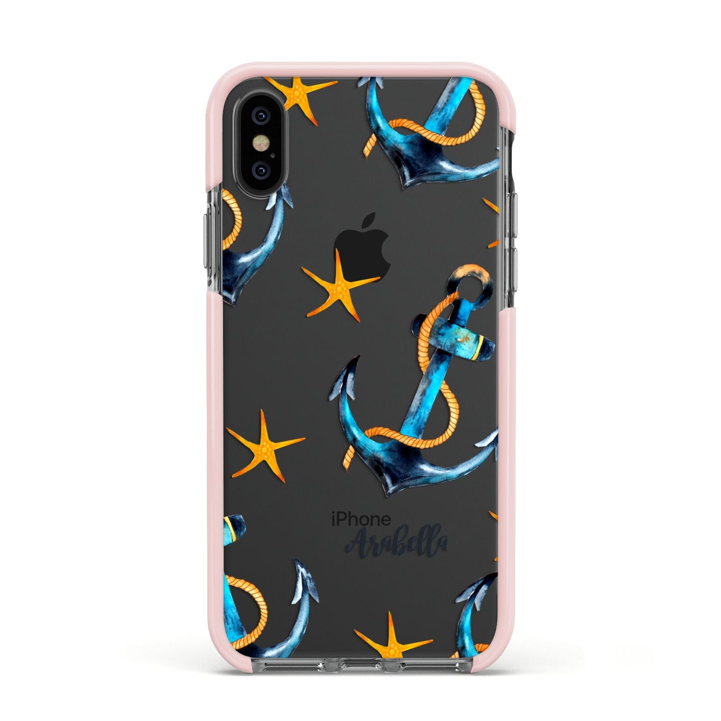 Personalised Nautical Apple iPhone Xs Impact Case Pink Edge on Black Phone