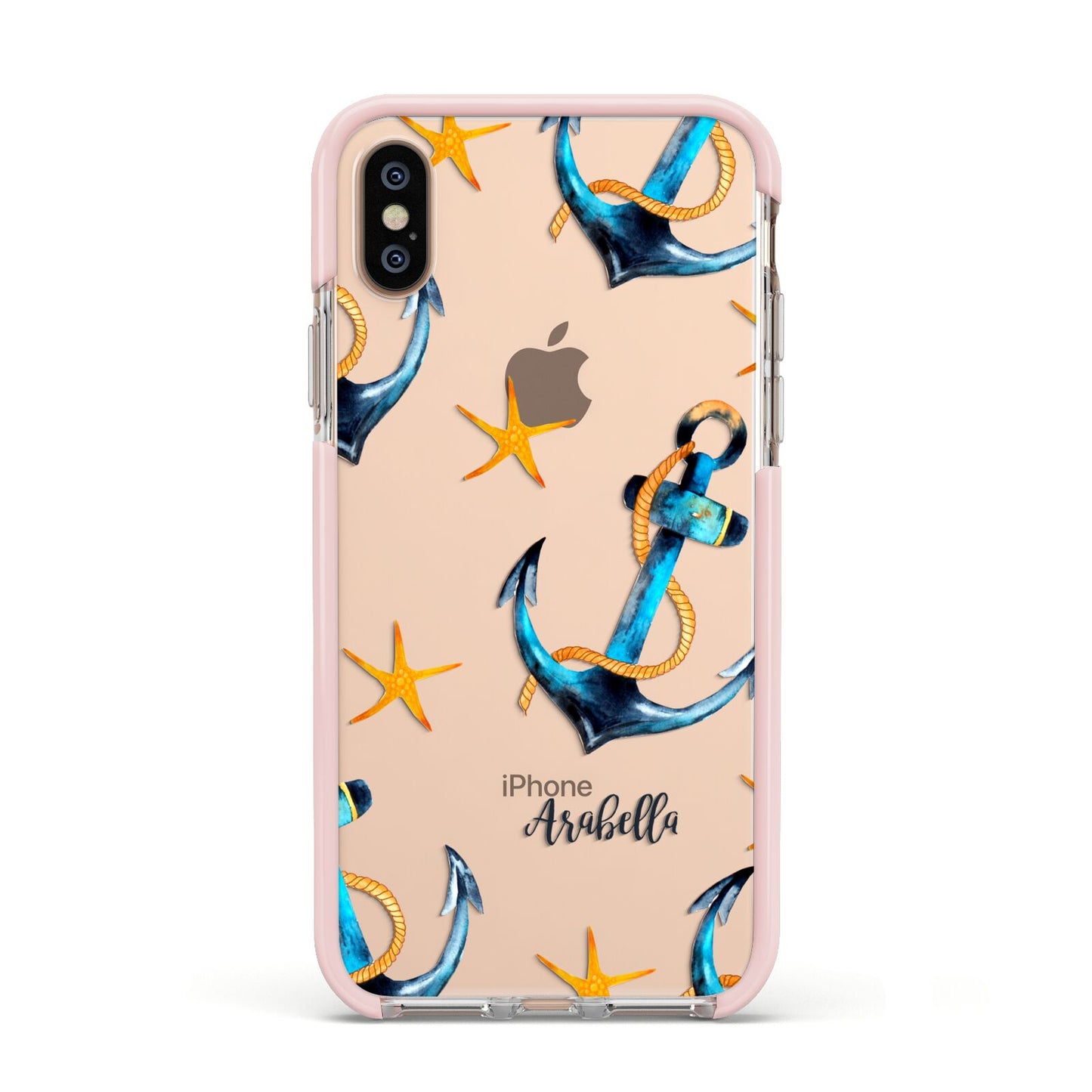 Personalised Nautical Apple iPhone Xs Impact Case Pink Edge on Gold Phone