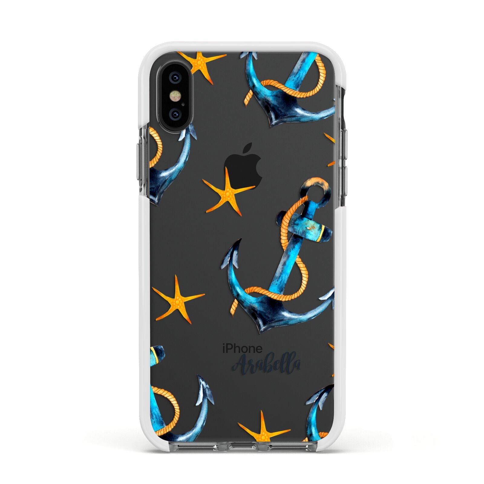 Personalised Nautical Apple iPhone Xs Impact Case White Edge on Black Phone