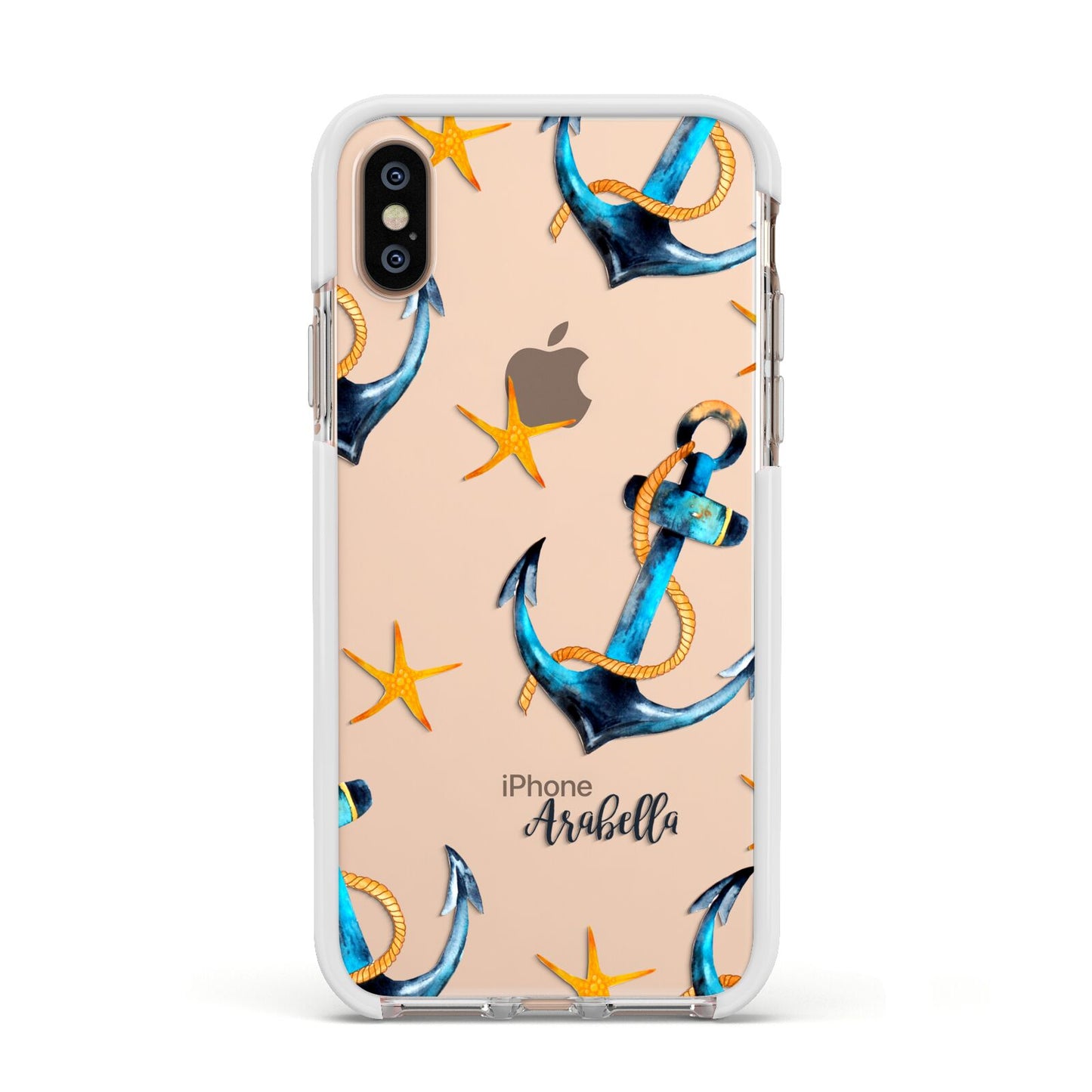 Personalised Nautical Apple iPhone Xs Impact Case White Edge on Gold Phone