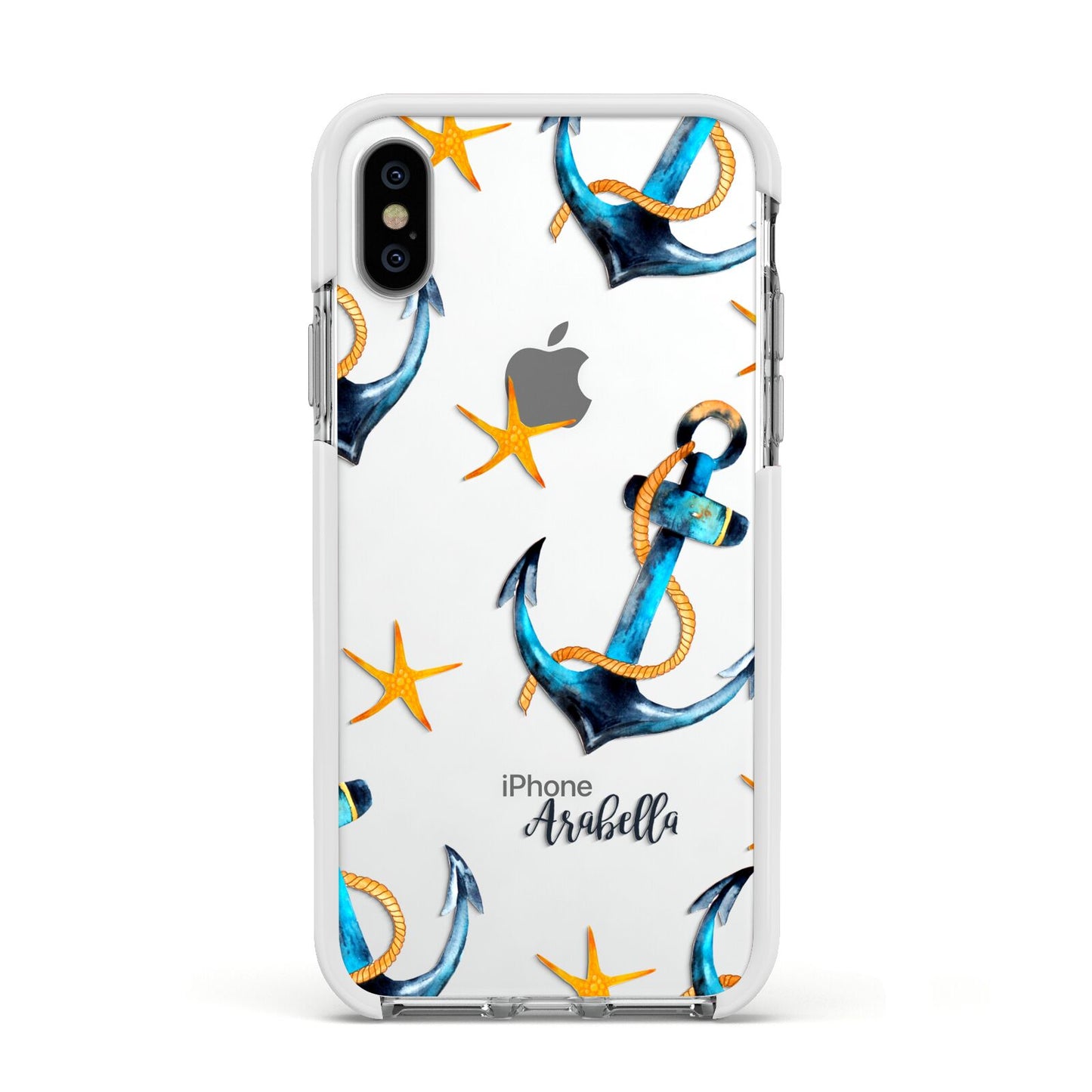Personalised Nautical Apple iPhone Xs Impact Case White Edge on Silver Phone