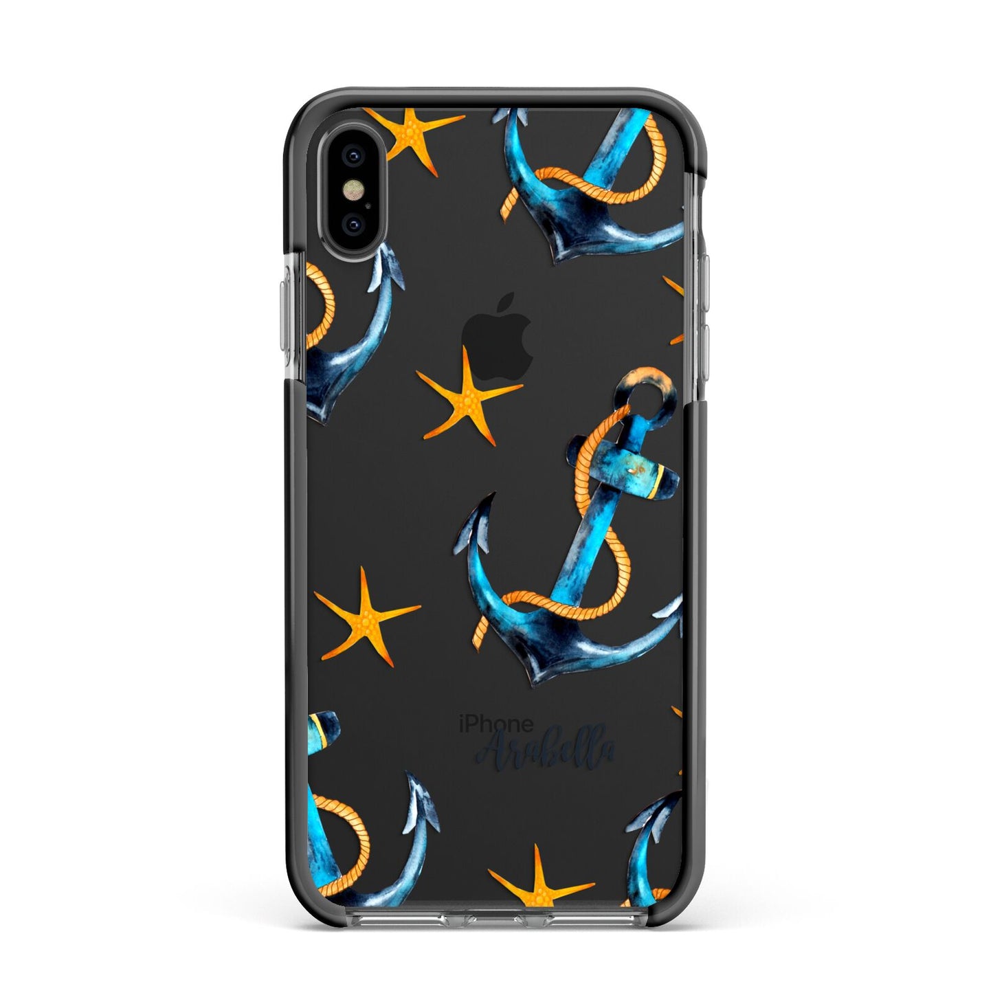 Personalised Nautical Apple iPhone Xs Max Impact Case Black Edge on Black Phone