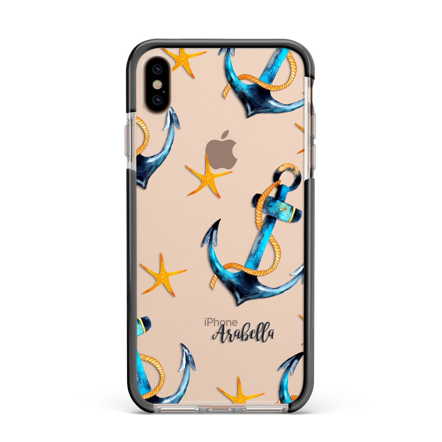 Personalised Nautical Apple iPhone Xs Max Impact Case Black Edge on Gold Phone