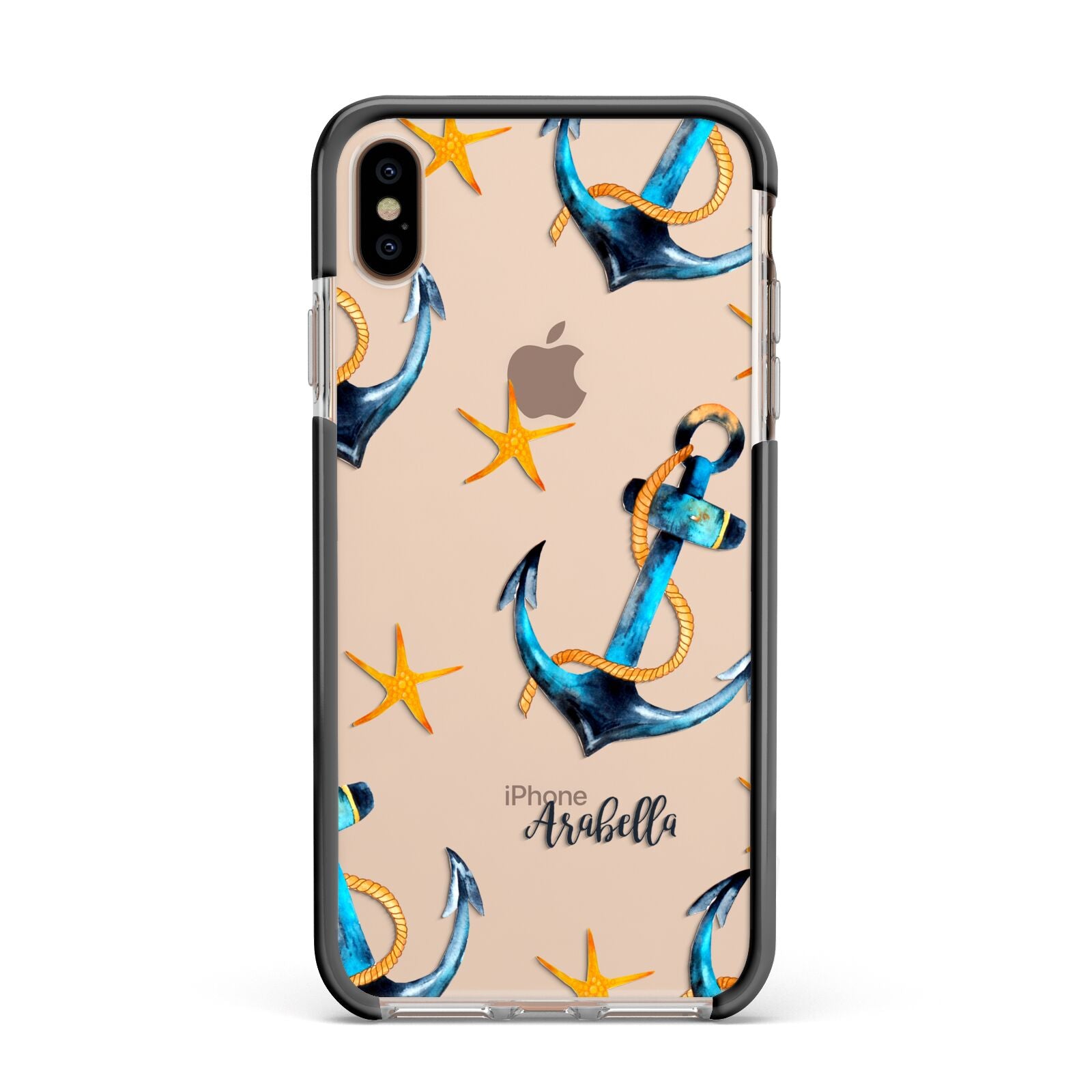 Personalised Nautical Apple iPhone Xs Max Impact Case Black Edge on Gold Phone