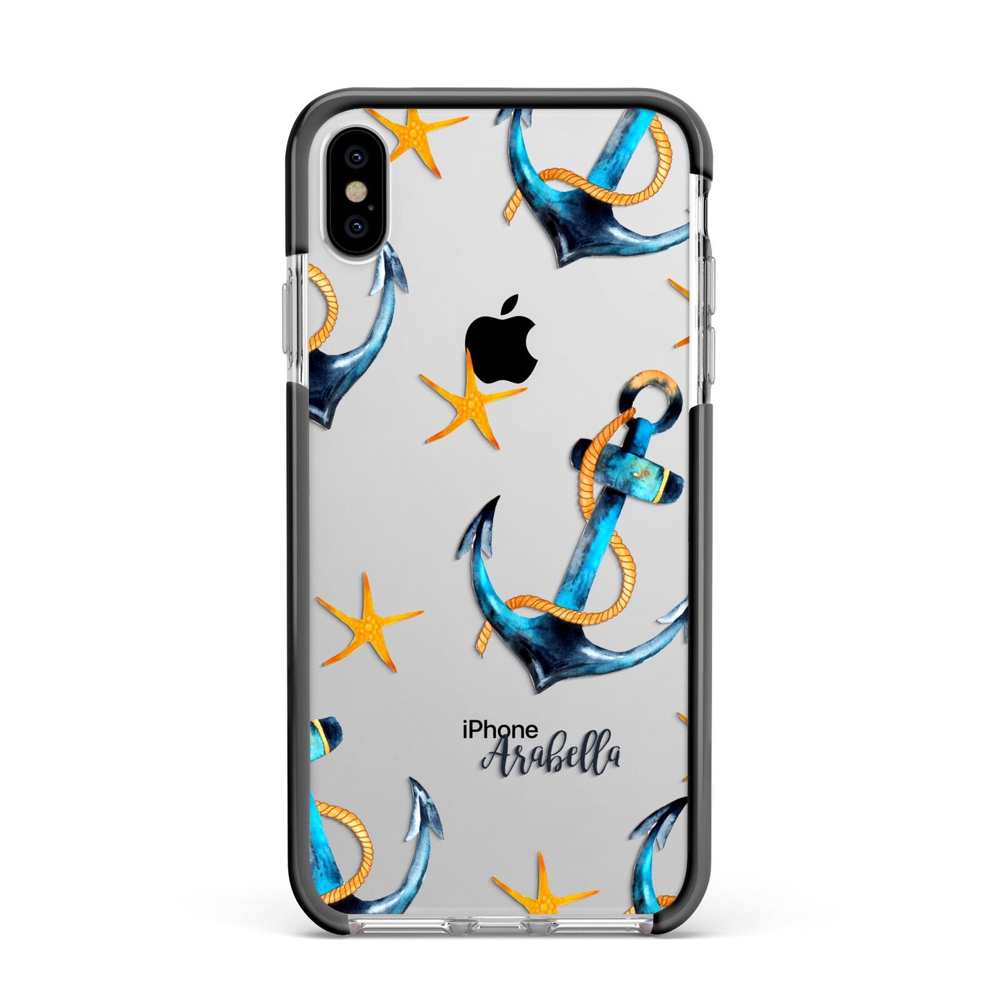 Personalised Nautical Apple iPhone Xs Max Impact Case Black Edge on Silver Phone