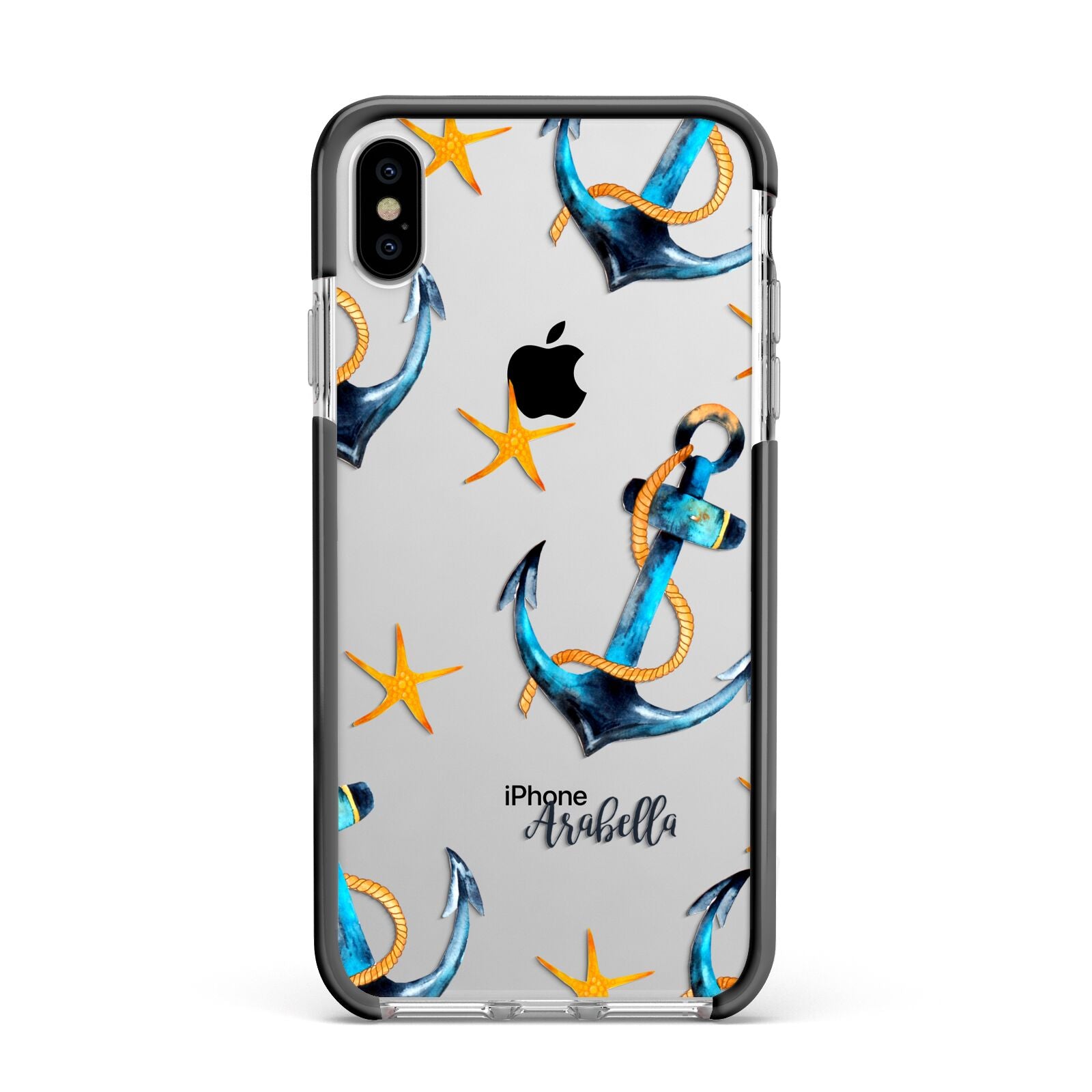 Personalised Nautical Apple iPhone Xs Max Impact Case Black Edge on Silver Phone