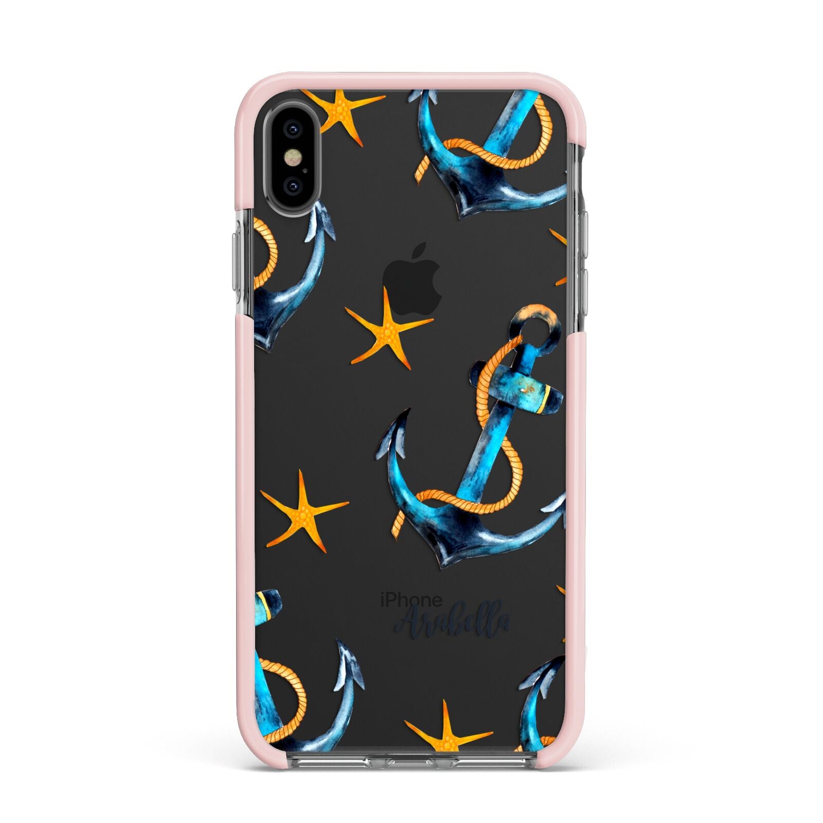 Personalised Nautical Apple iPhone Xs Max Impact Case Pink Edge on Black Phone