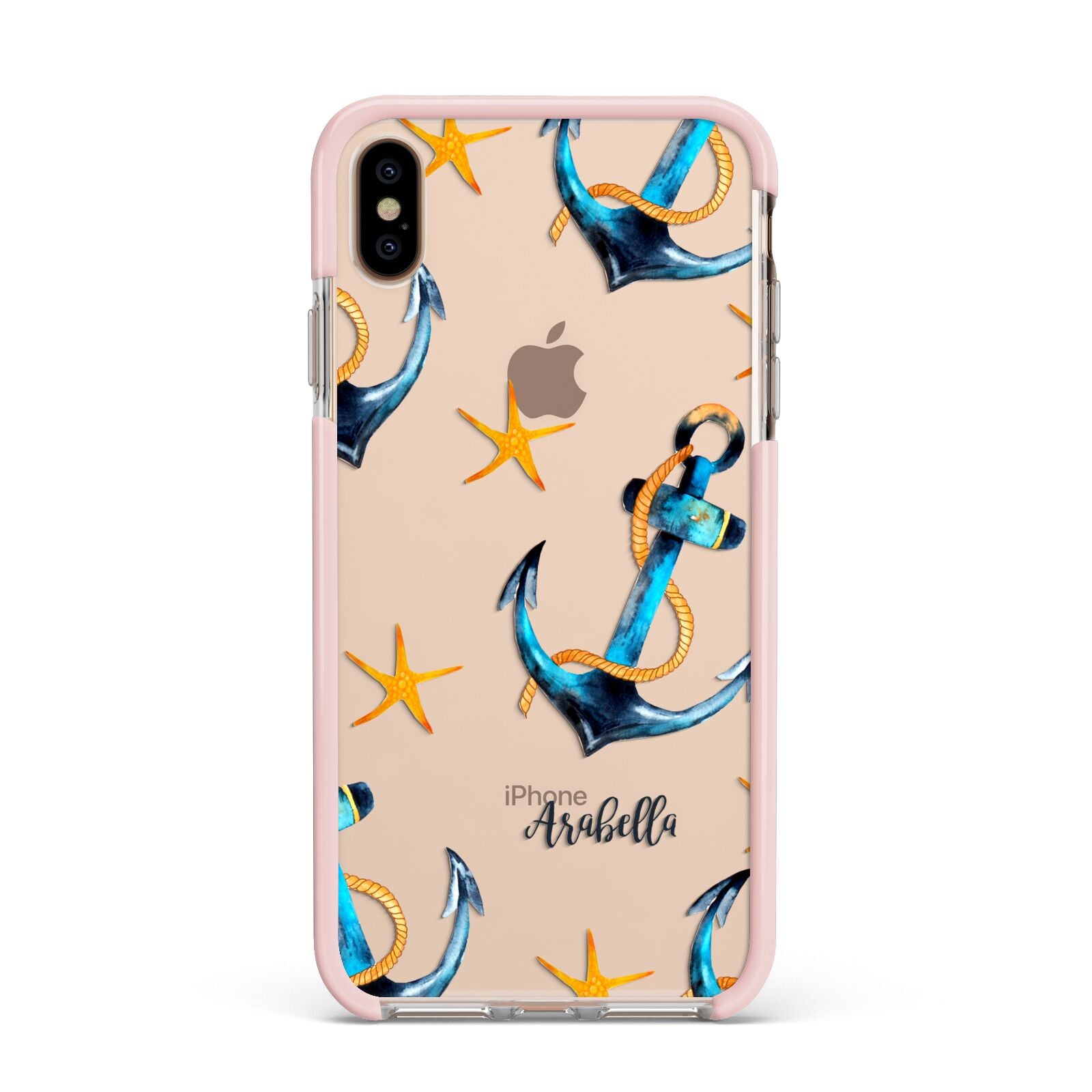 Personalised Nautical Apple iPhone Xs Max Impact Case Pink Edge on Gold Phone