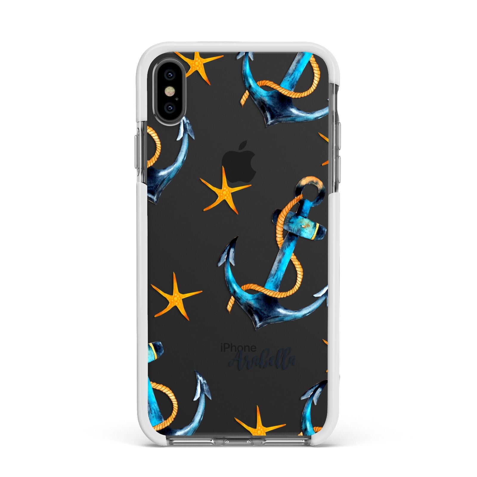 Personalised Nautical Apple iPhone Xs Max Impact Case White Edge on Black Phone
