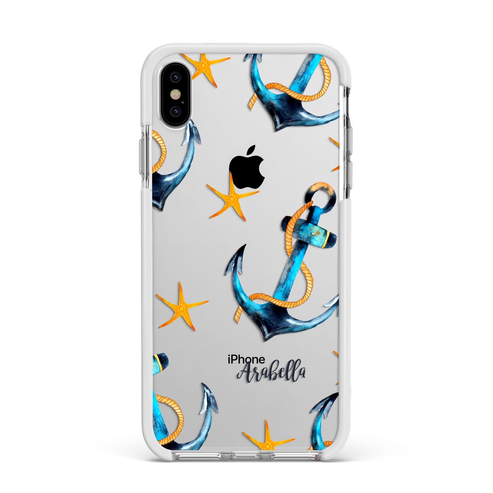 Personalised Nautical Apple iPhone Xs Max Impact Case White Edge on Silver Phone