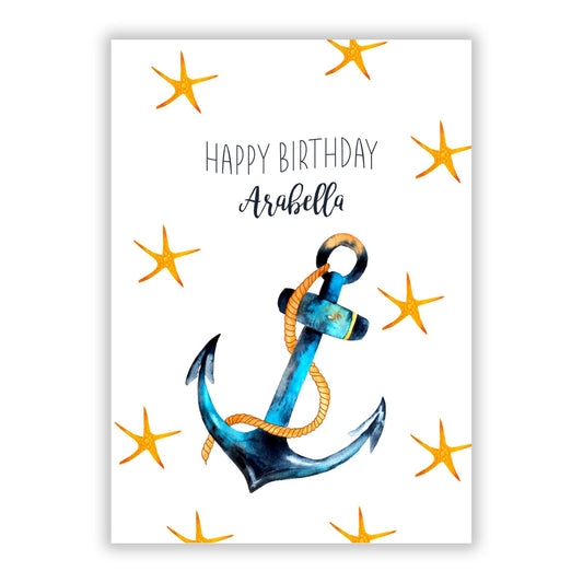 Personalised Nautical Happy Birthday A5 Flat Greetings Card