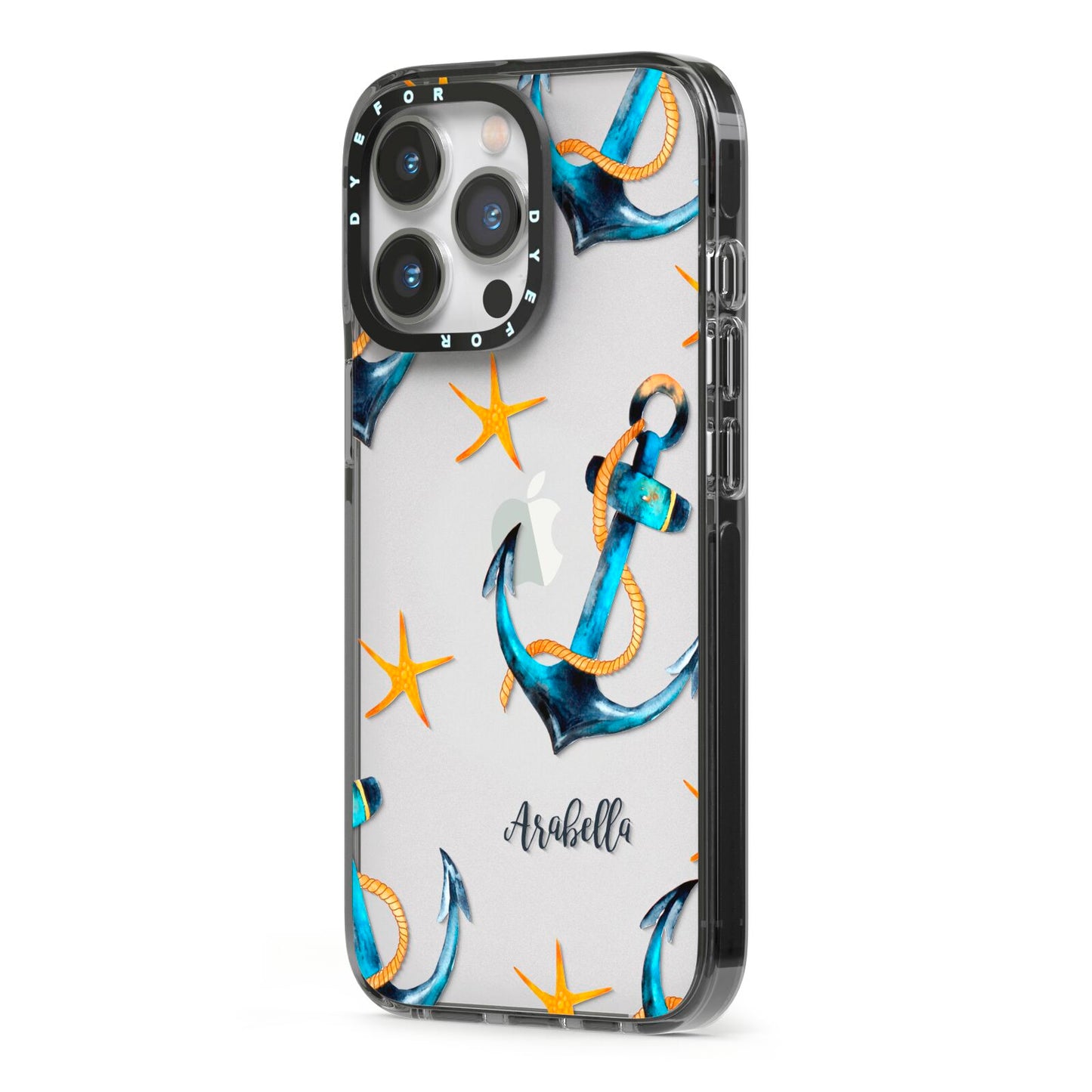 Personalised Nautical iPhone 13 Pro Black Impact Case Side Angle on Silver phone