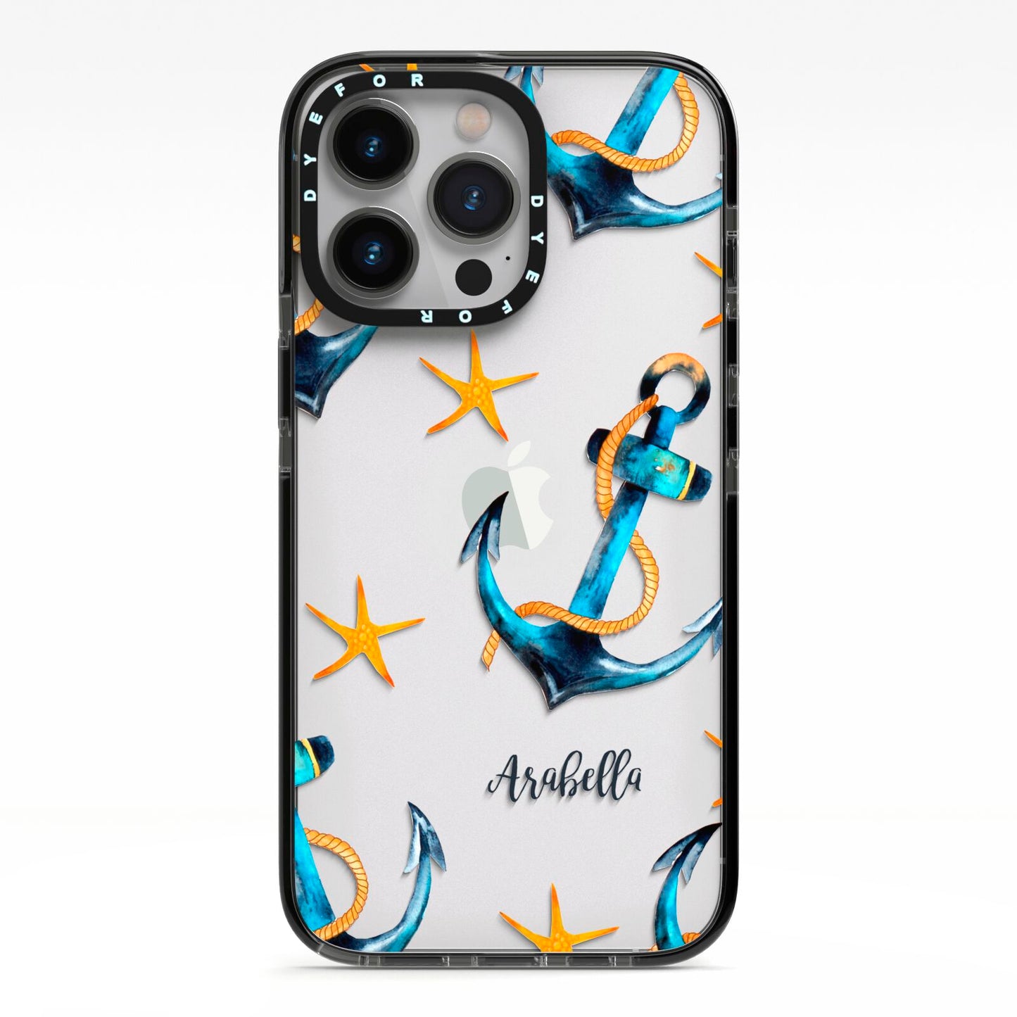 Personalised Nautical iPhone 13 Pro Black Impact Case on Silver phone