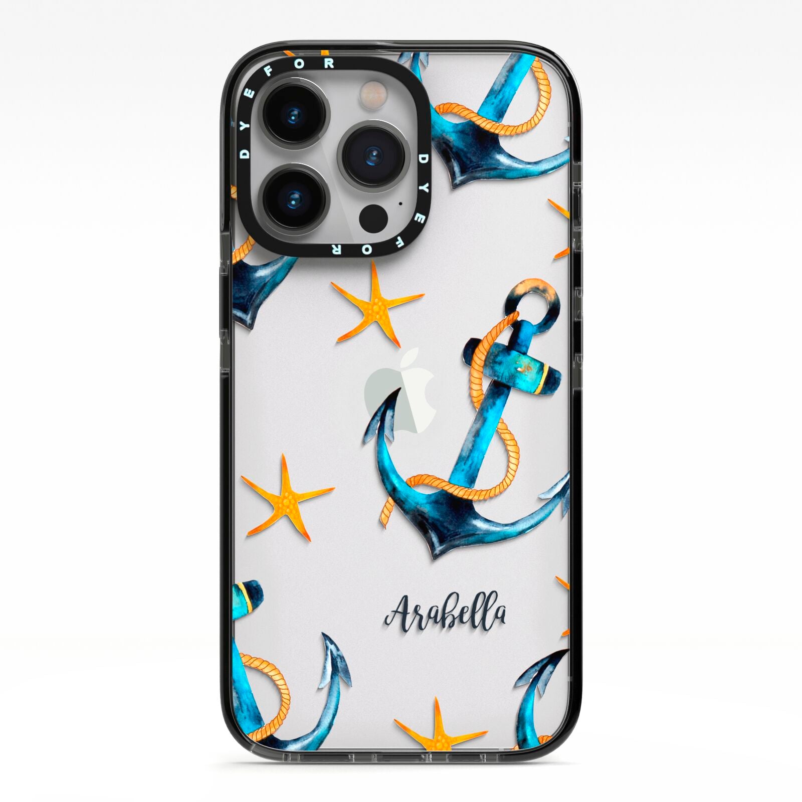Personalised Nautical iPhone 13 Pro Black Impact Case on Silver phone