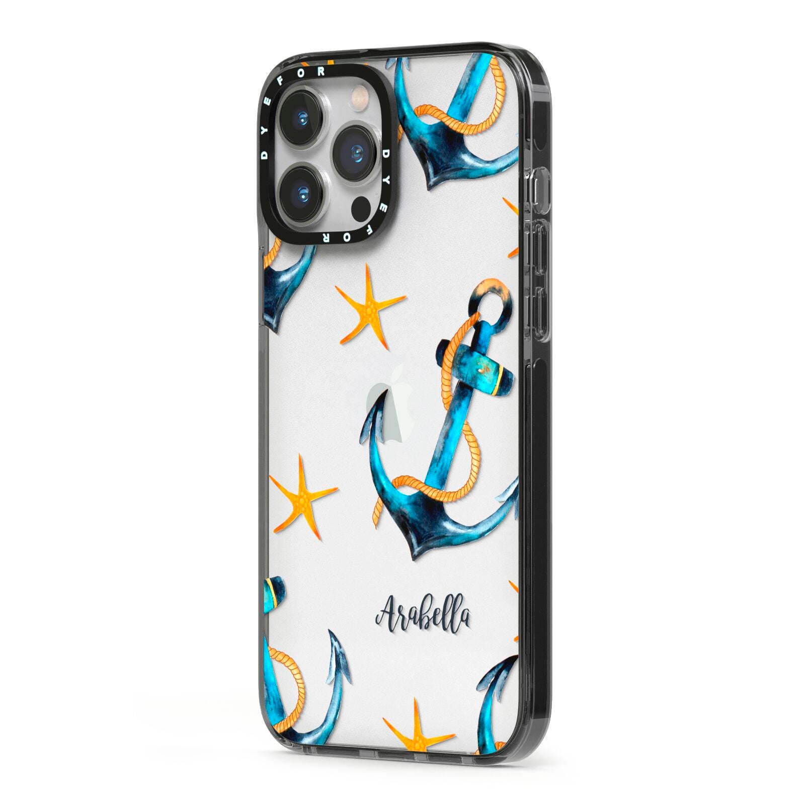 Personalised Nautical iPhone 13 Pro Max Black Impact Case Side Angle on Silver phone