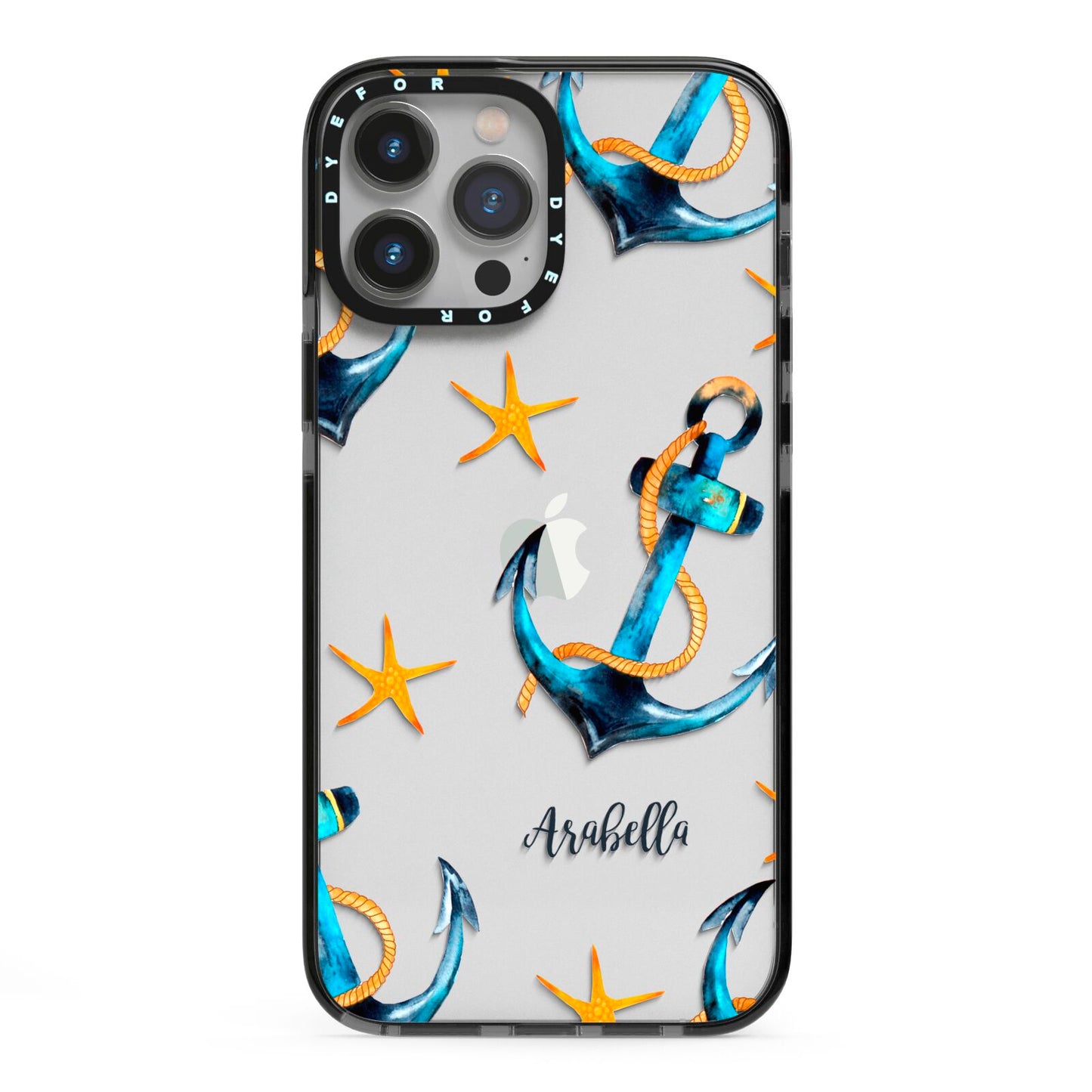 Personalised Nautical iPhone 13 Pro Max Black Impact Case on Silver phone