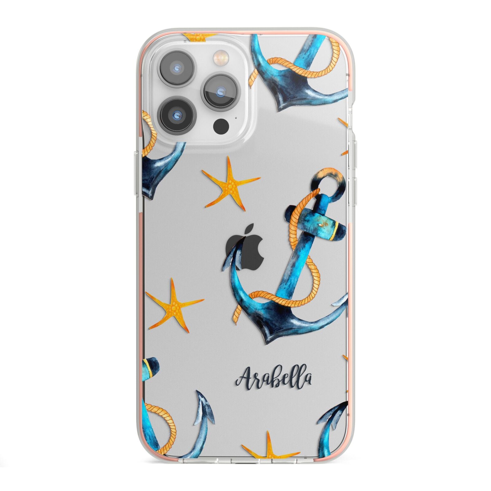 Personalised Nautical iPhone 13 Pro Max TPU Impact Case with Pink Edges