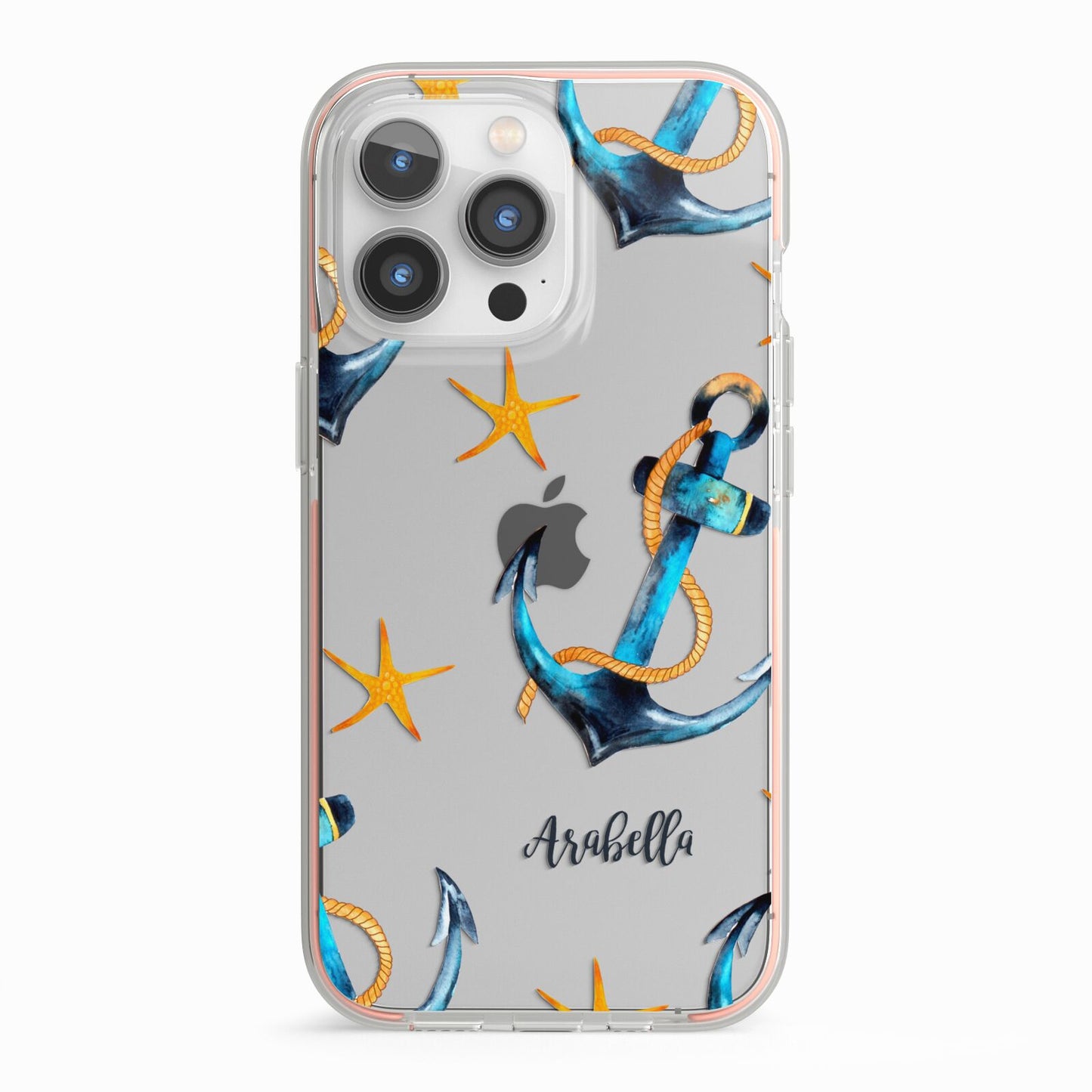 Personalised Nautical iPhone 13 Pro TPU Impact Case with Pink Edges