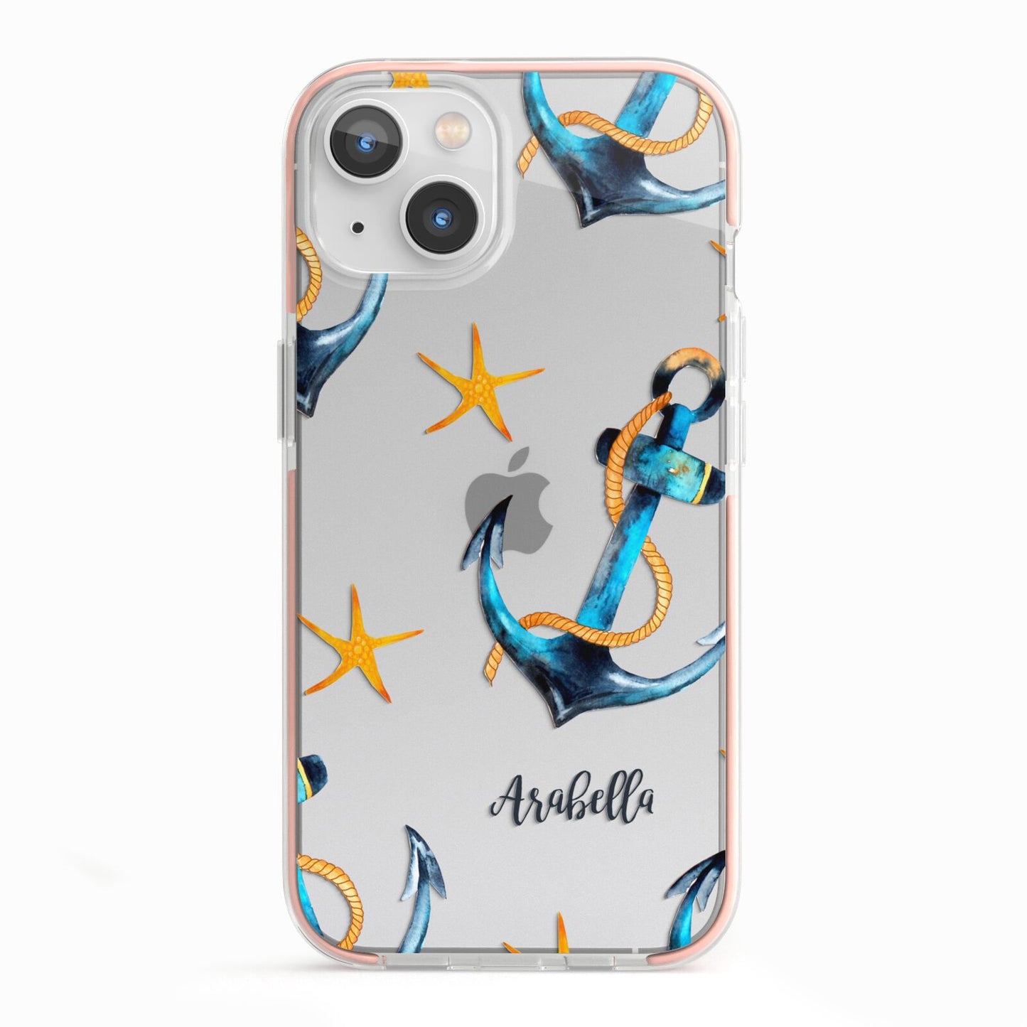 Personalised Nautical iPhone 13 TPU Impact Case with Pink Edges