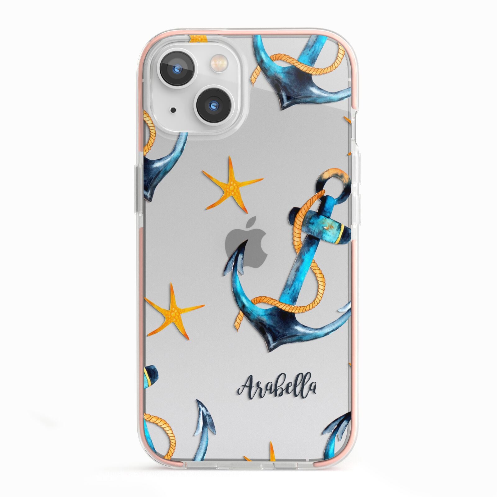 Personalised Nautical iPhone 13 TPU Impact Case with Pink Edges
