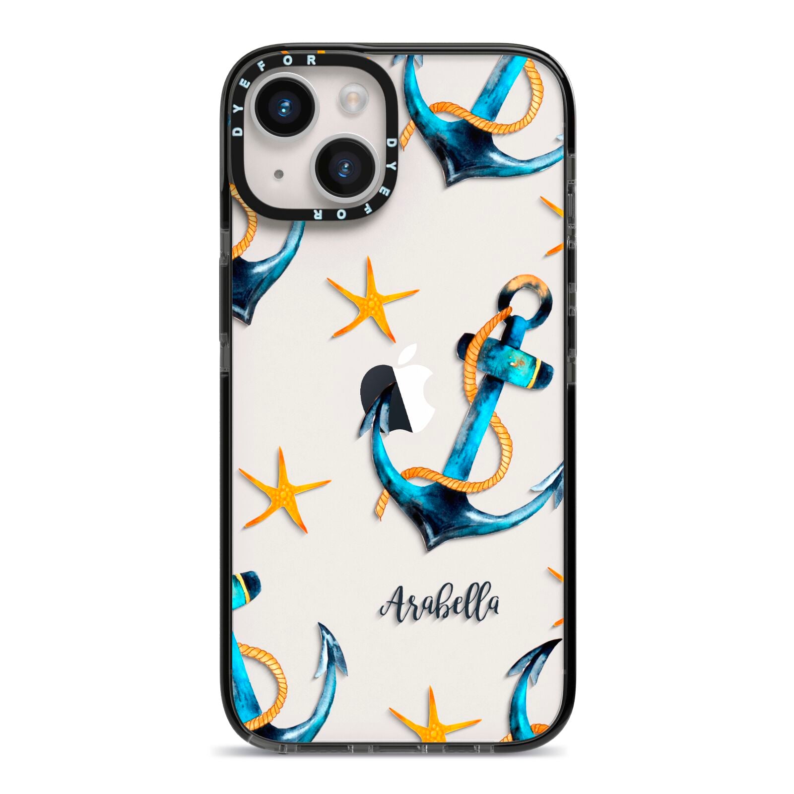 Personalised Nautical iPhone 14 Black Impact Case on Silver phone