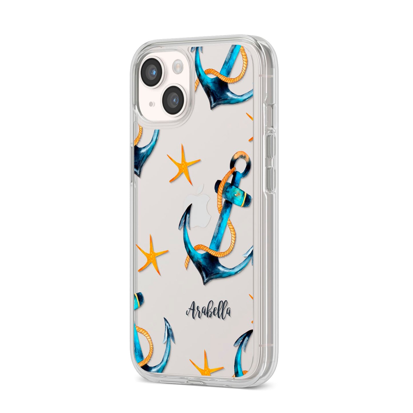 Personalised Nautical iPhone 14 Clear Tough Case Starlight Angled Image