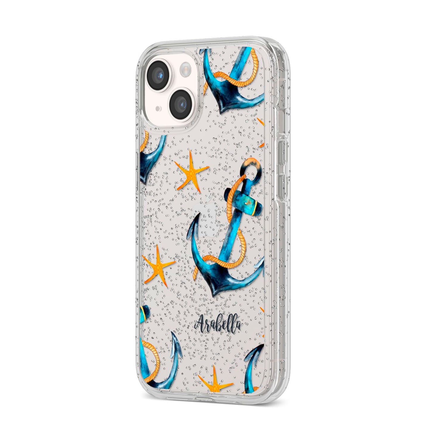 Personalised Nautical iPhone 14 Glitter Tough Case Starlight Angled Image