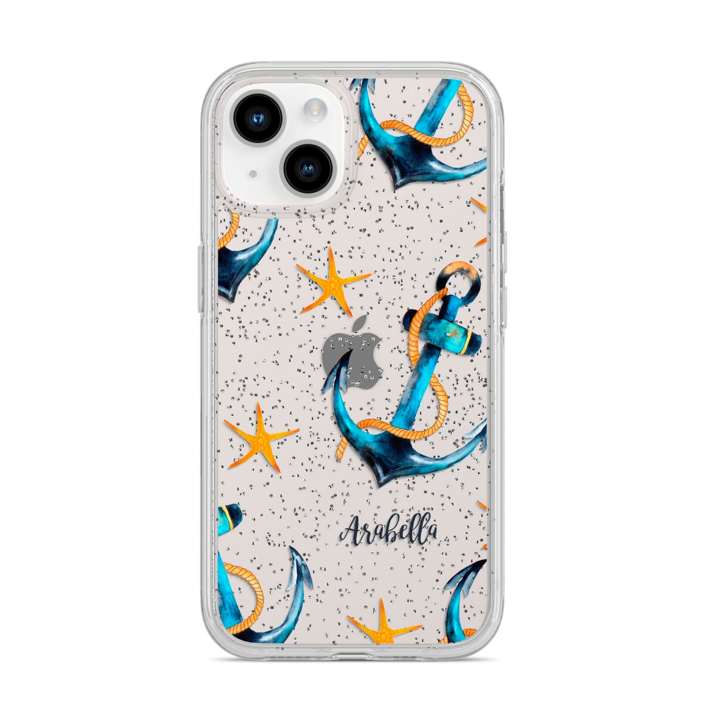 Personalised Nautical iPhone 14 Glitter Tough Case Starlight