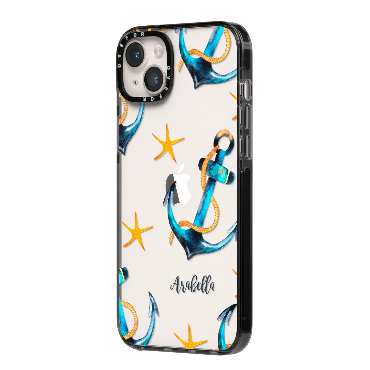 Personalised Nautical iPhone 14 Plus Black Impact Case Side Angle on Silver phone