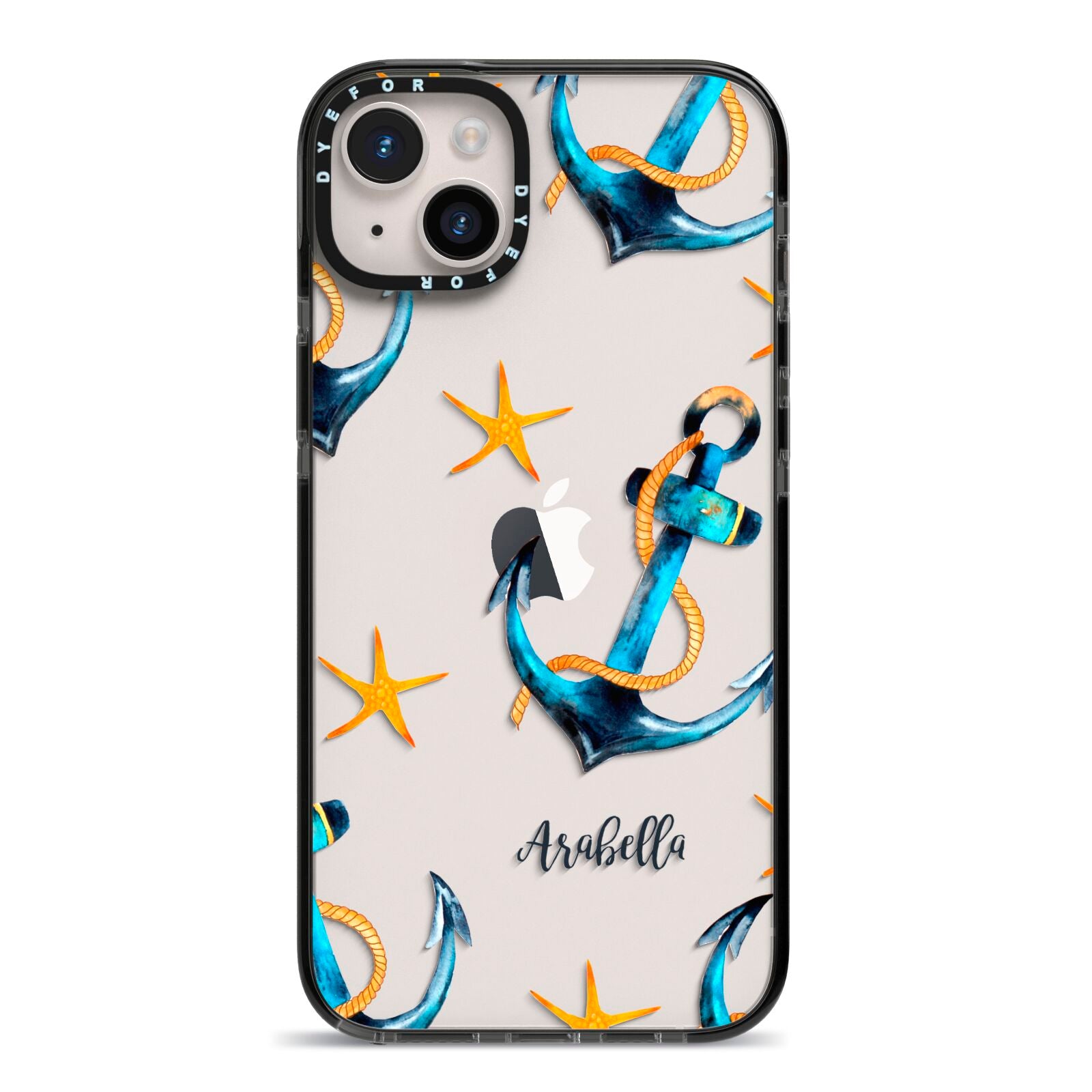 Personalised Nautical iPhone 14 Plus Black Impact Case on Silver phone