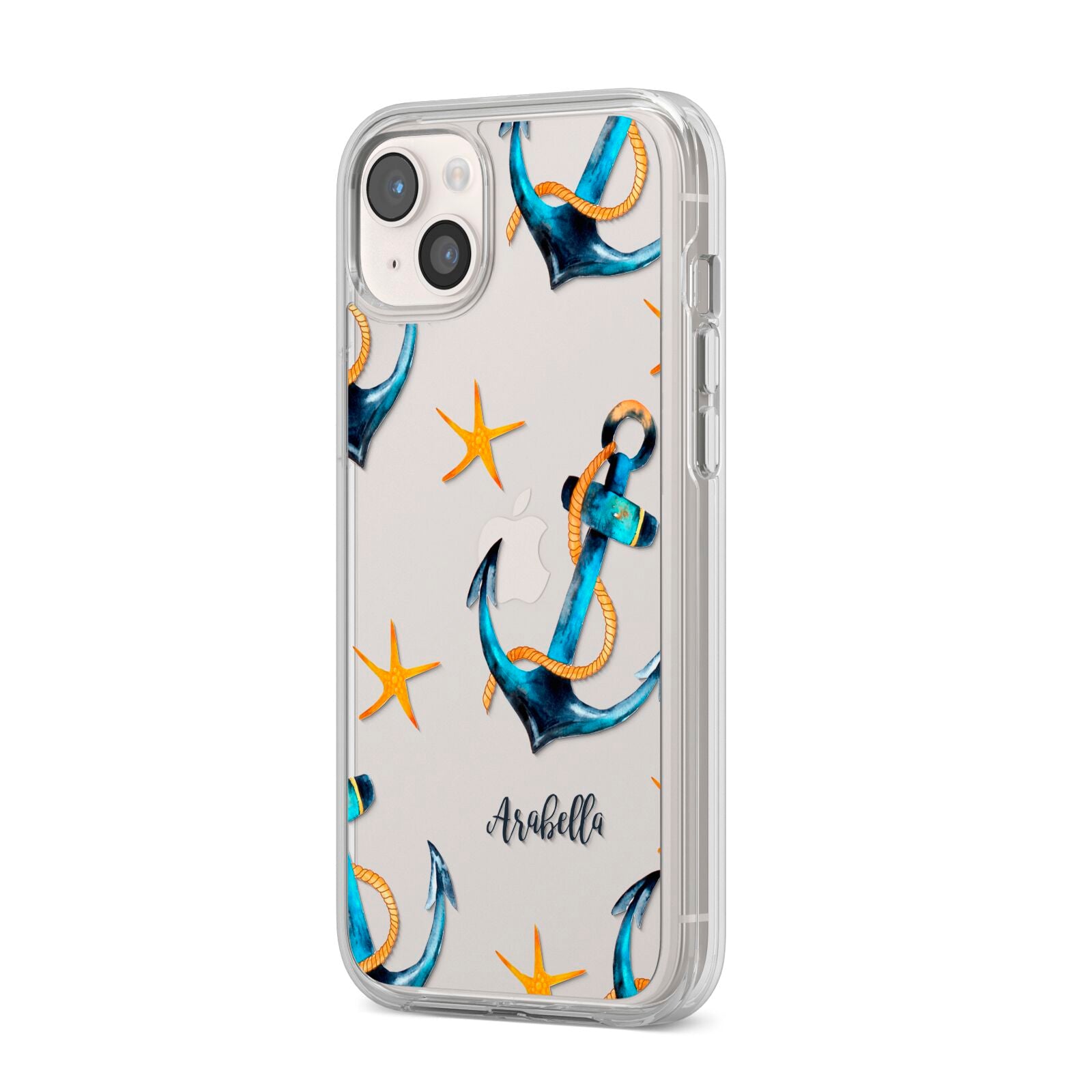 Personalised Nautical iPhone 14 Plus Clear Tough Case Starlight Angled Image