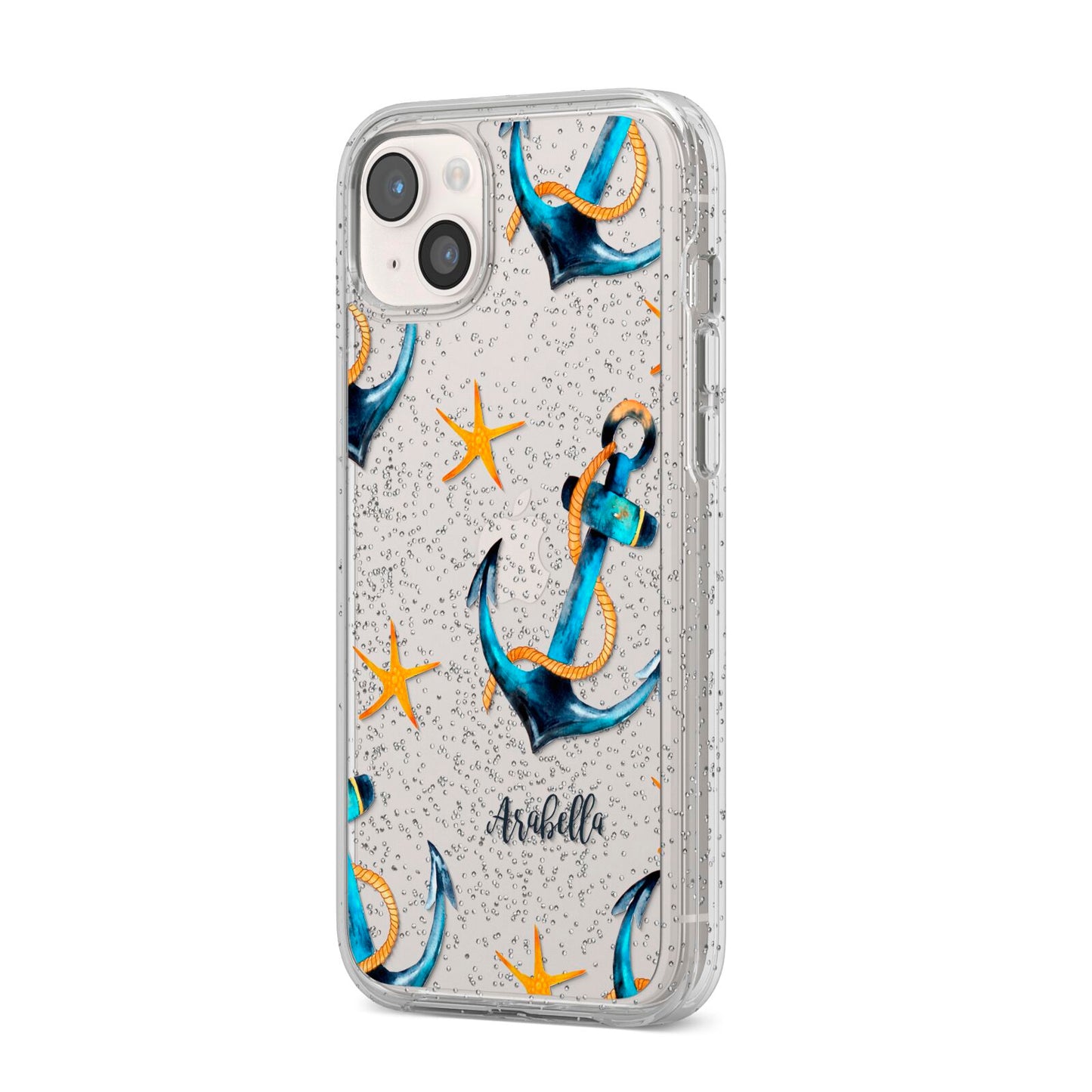 Personalised Nautical iPhone 14 Plus Glitter Tough Case Starlight Angled Image