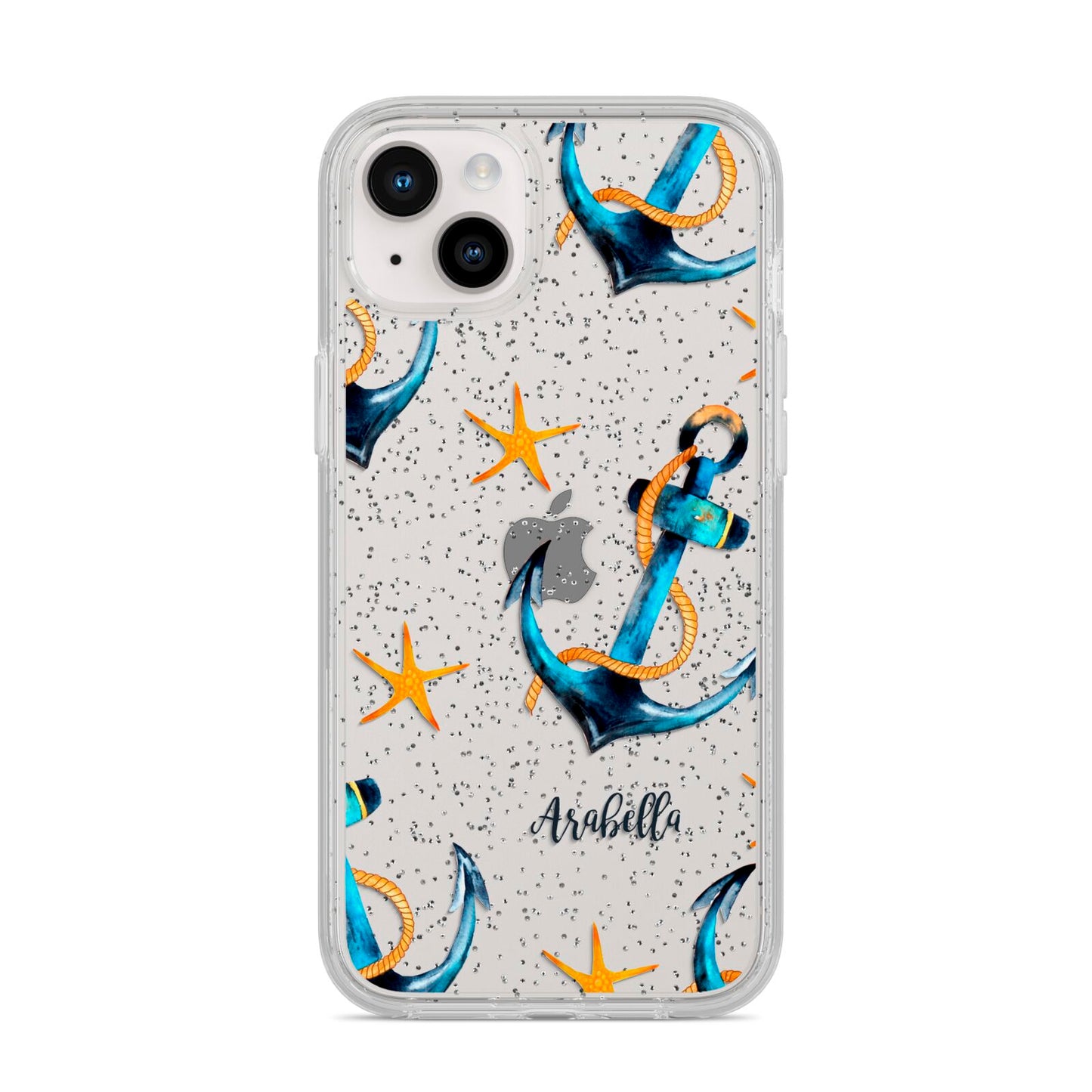 Personalised Nautical iPhone 14 Plus Glitter Tough Case Starlight