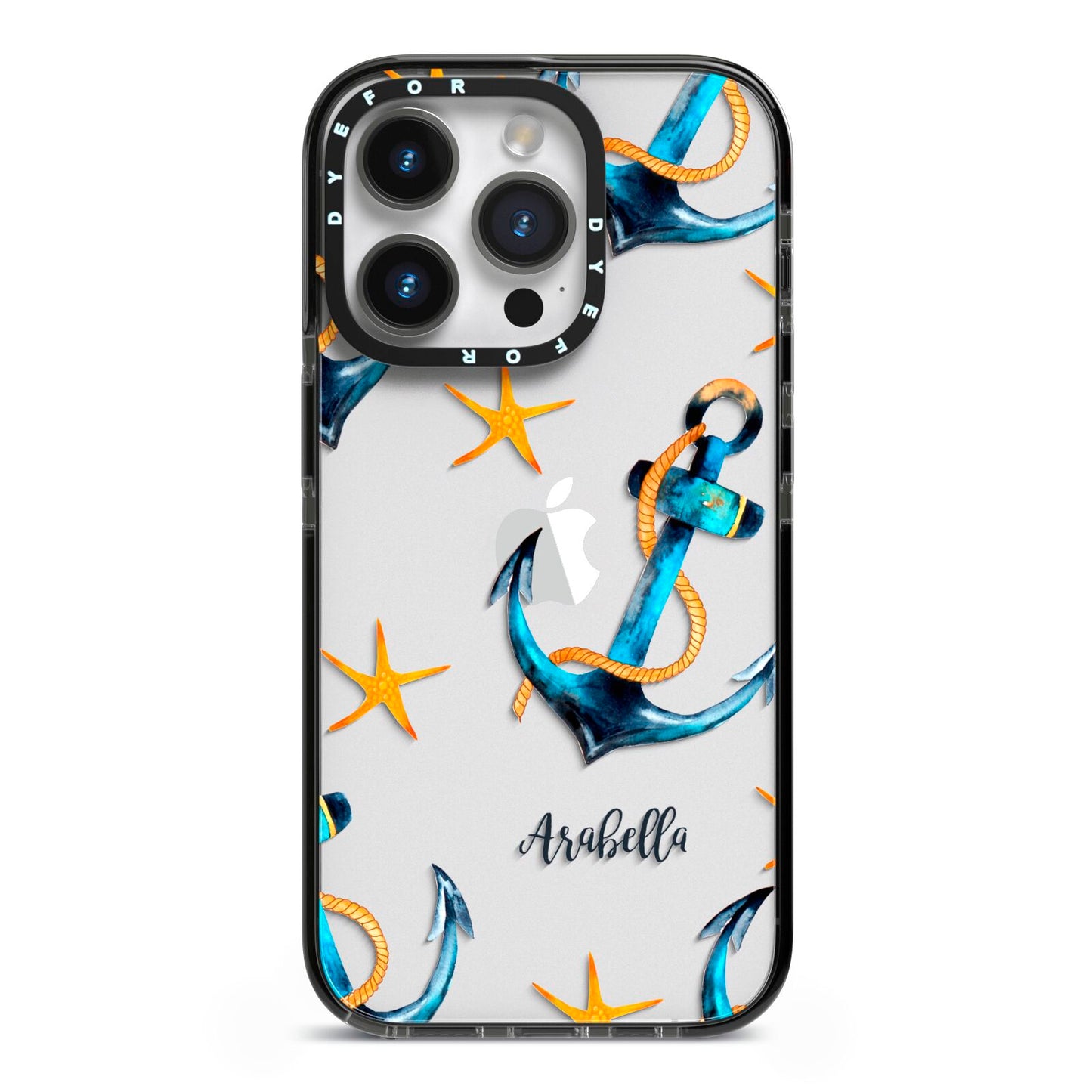 Personalised Nautical iPhone 14 Pro Black Impact Case on Silver phone