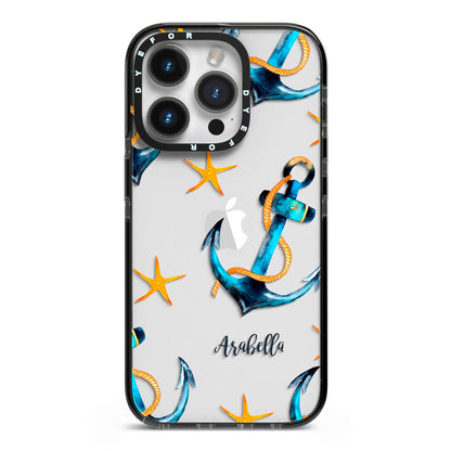 Personalised Nautical iPhone 14 Pro Black Impact Case on Silver phone