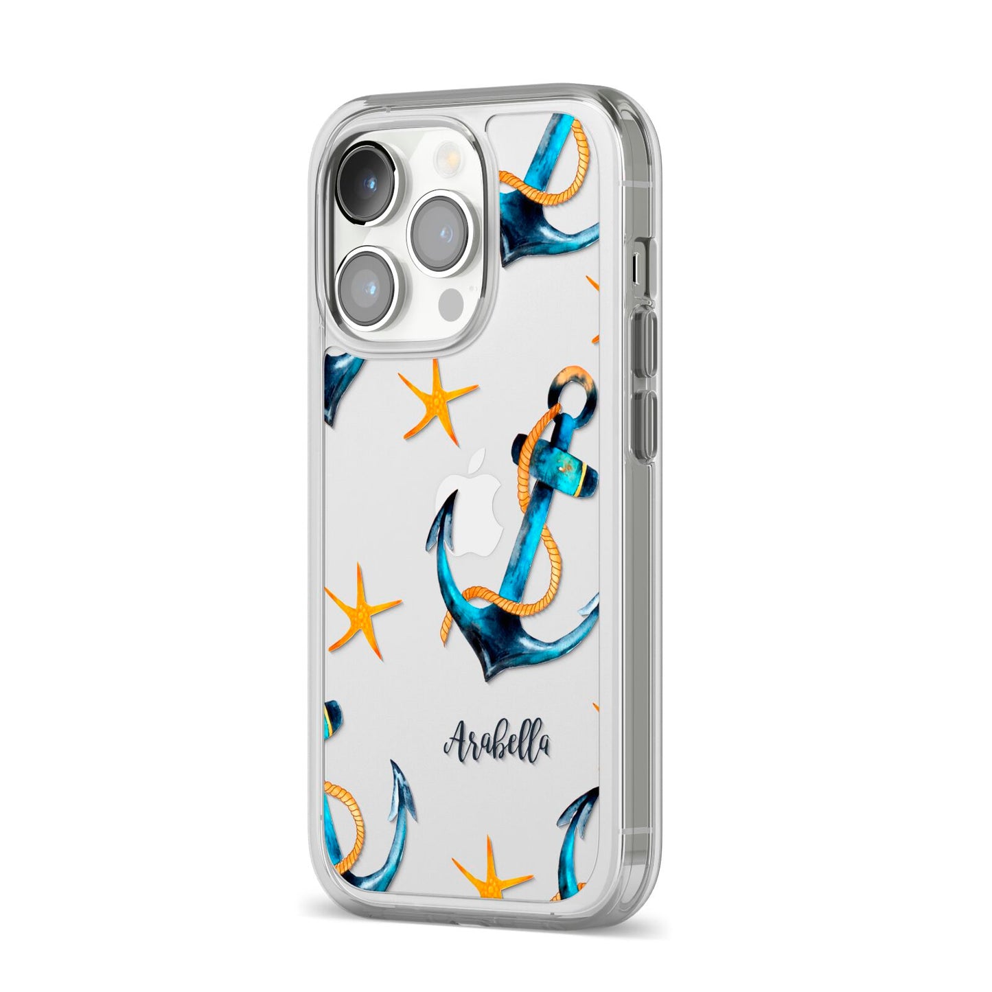 Personalised Nautical iPhone 14 Pro Clear Tough Case Silver Angled Image