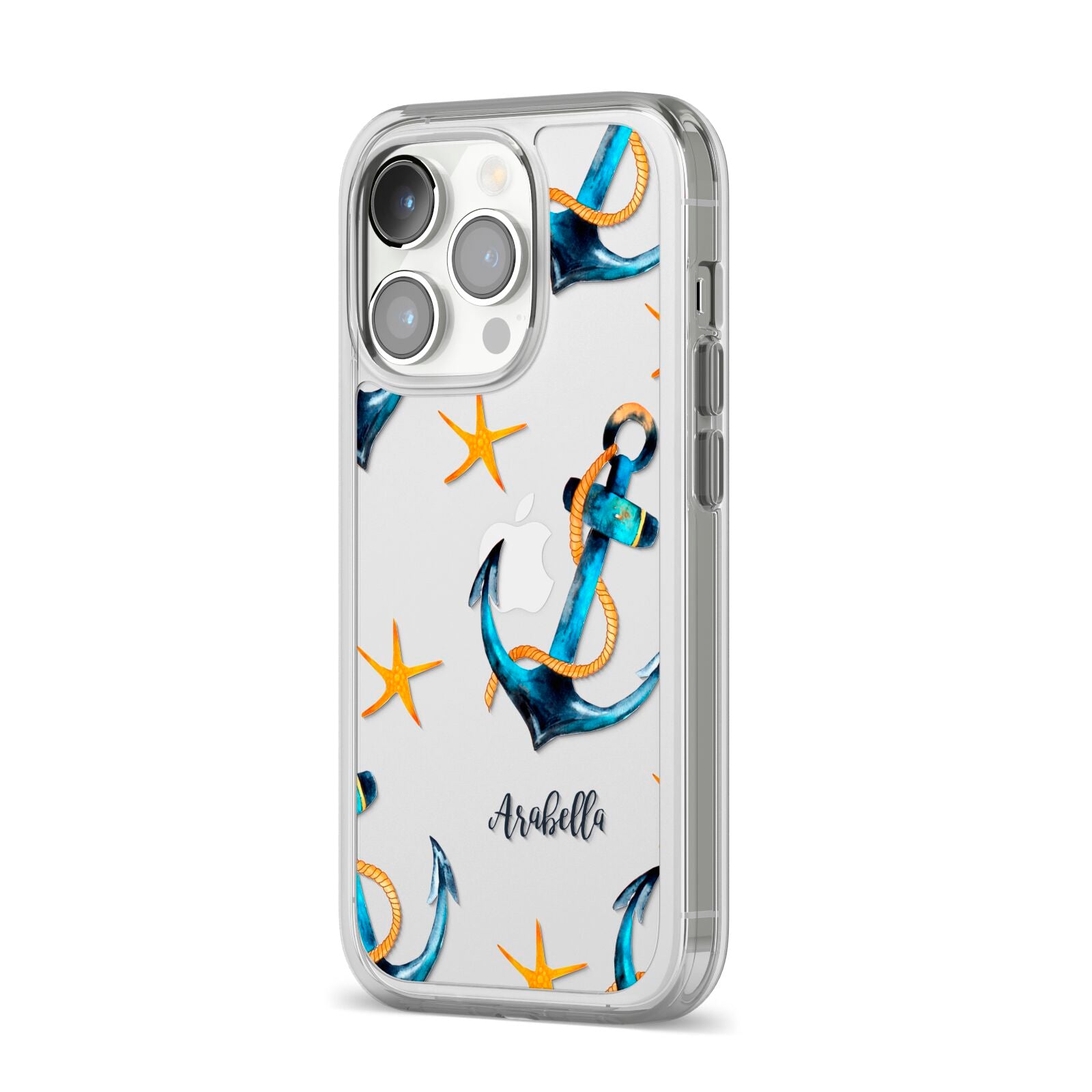 Personalised Nautical iPhone 14 Pro Clear Tough Case Silver Angled Image