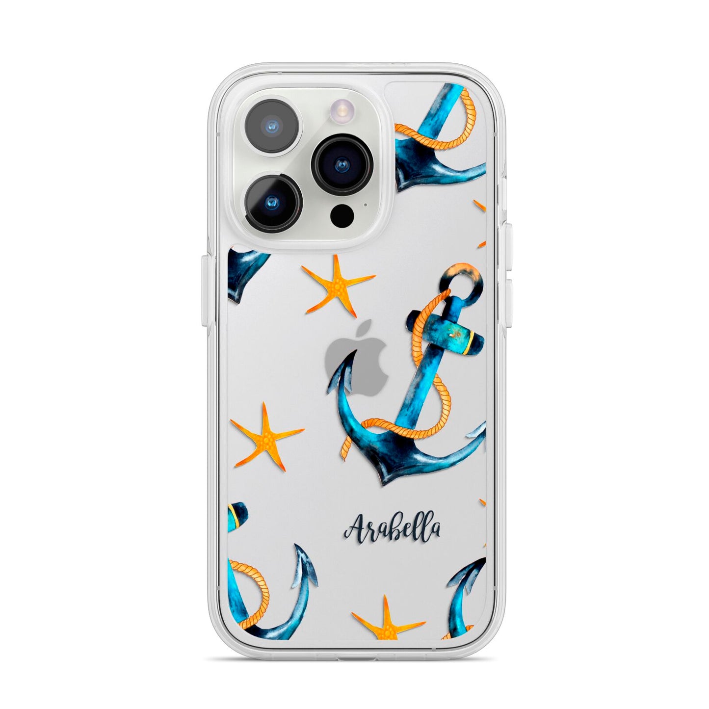 Personalised Nautical iPhone 14 Pro Clear Tough Case Silver